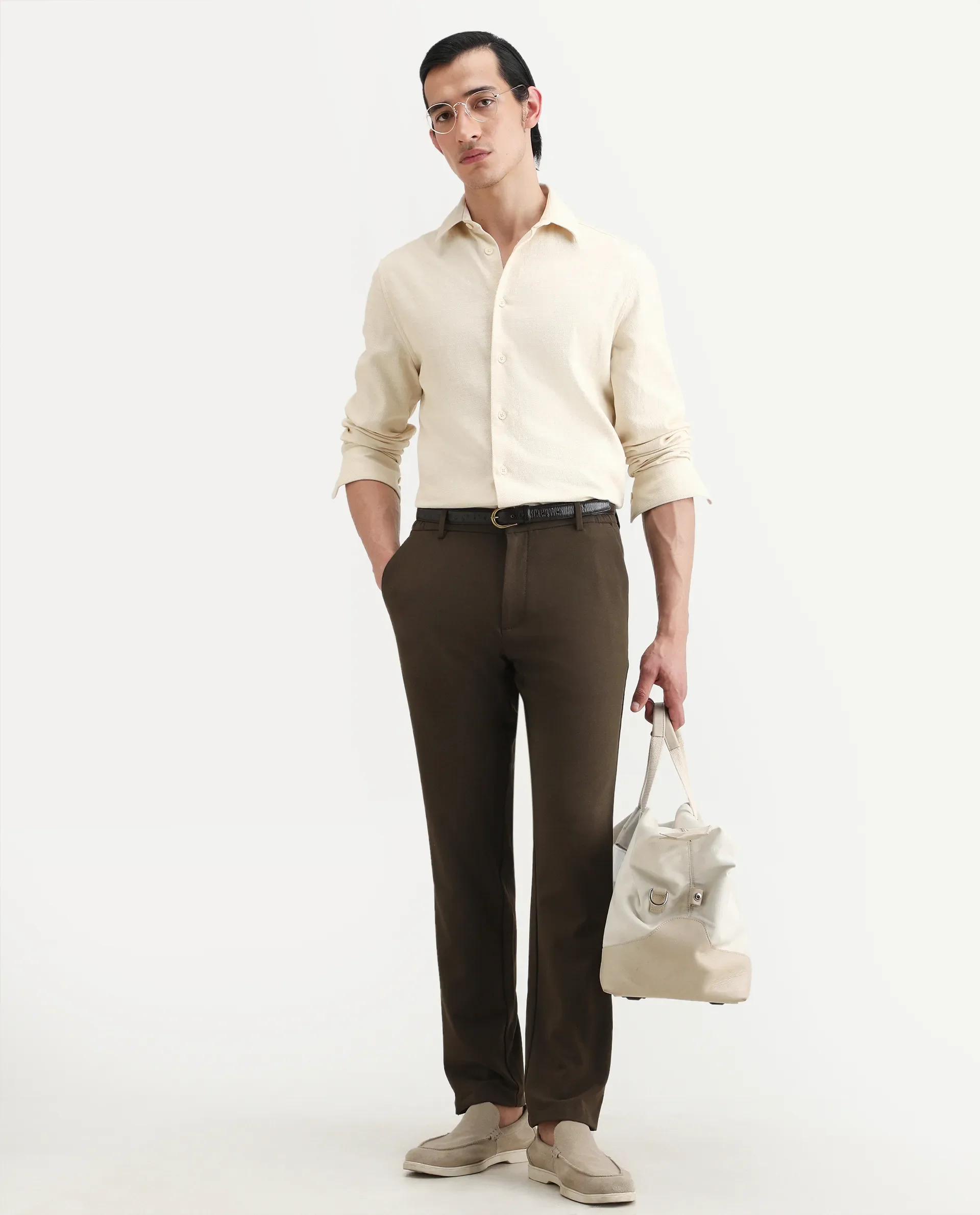 Rare Rabbit Men's Berk-Fs Off White Cotton Fabric Full Sleeve Regular Fit Plain Shirt - Image 2