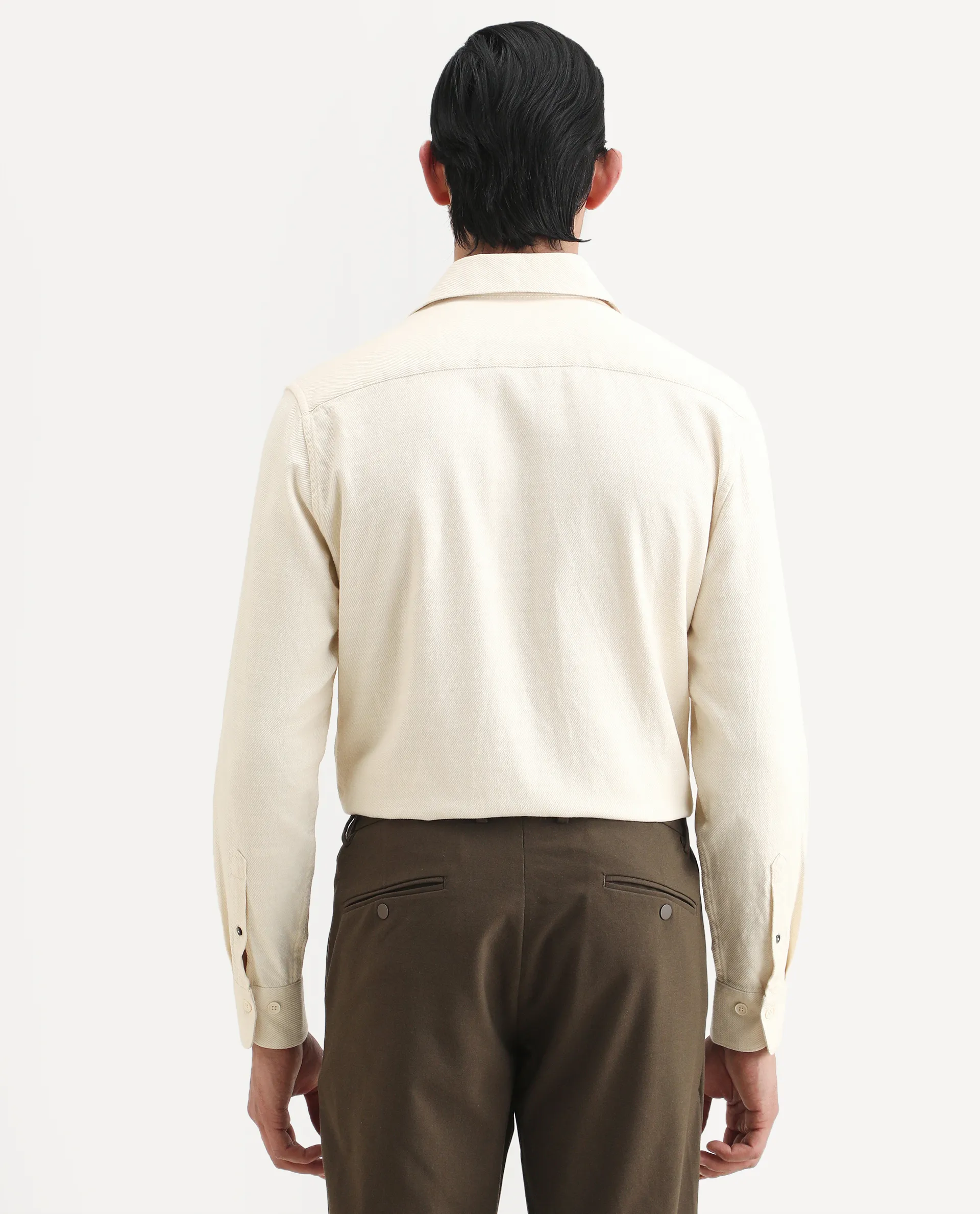 Rare Rabbit Men's Berk-Fs Off White Cotton Fabric Full Sleeve Regular Fit Plain Shirt - Image 7