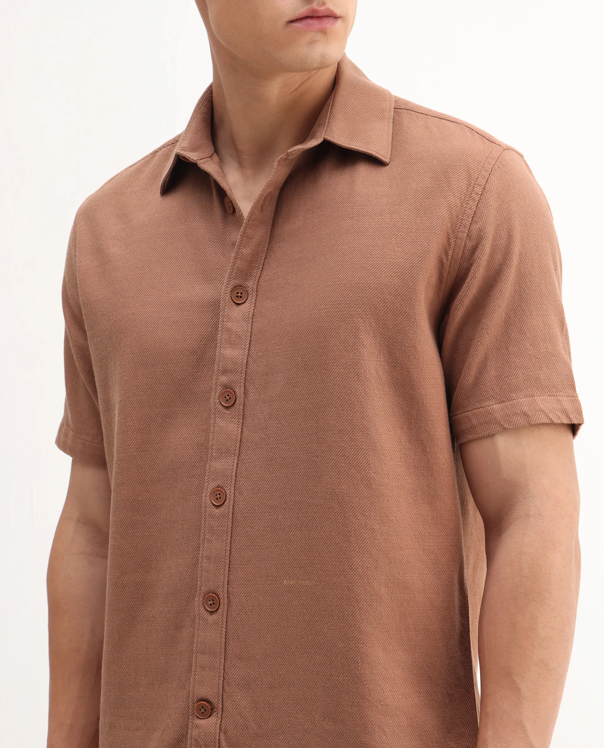 Rare Rabbit Men's Berk-Ss Rust Cotton Plain Regular Fit Half Sleeve Spread Collar Shirt - Image 4
