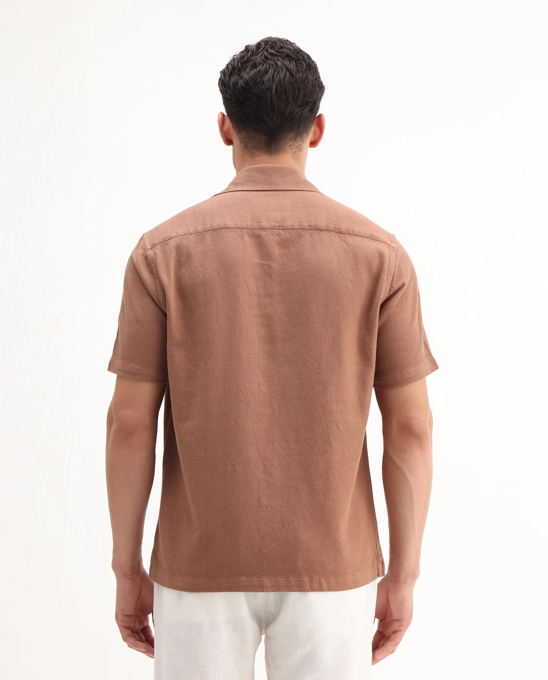 Rare Rabbit Men's Berk-Ss Rust Cotton Plain Regular Fit Half Sleeve Spread Collar Shirt - Image 7