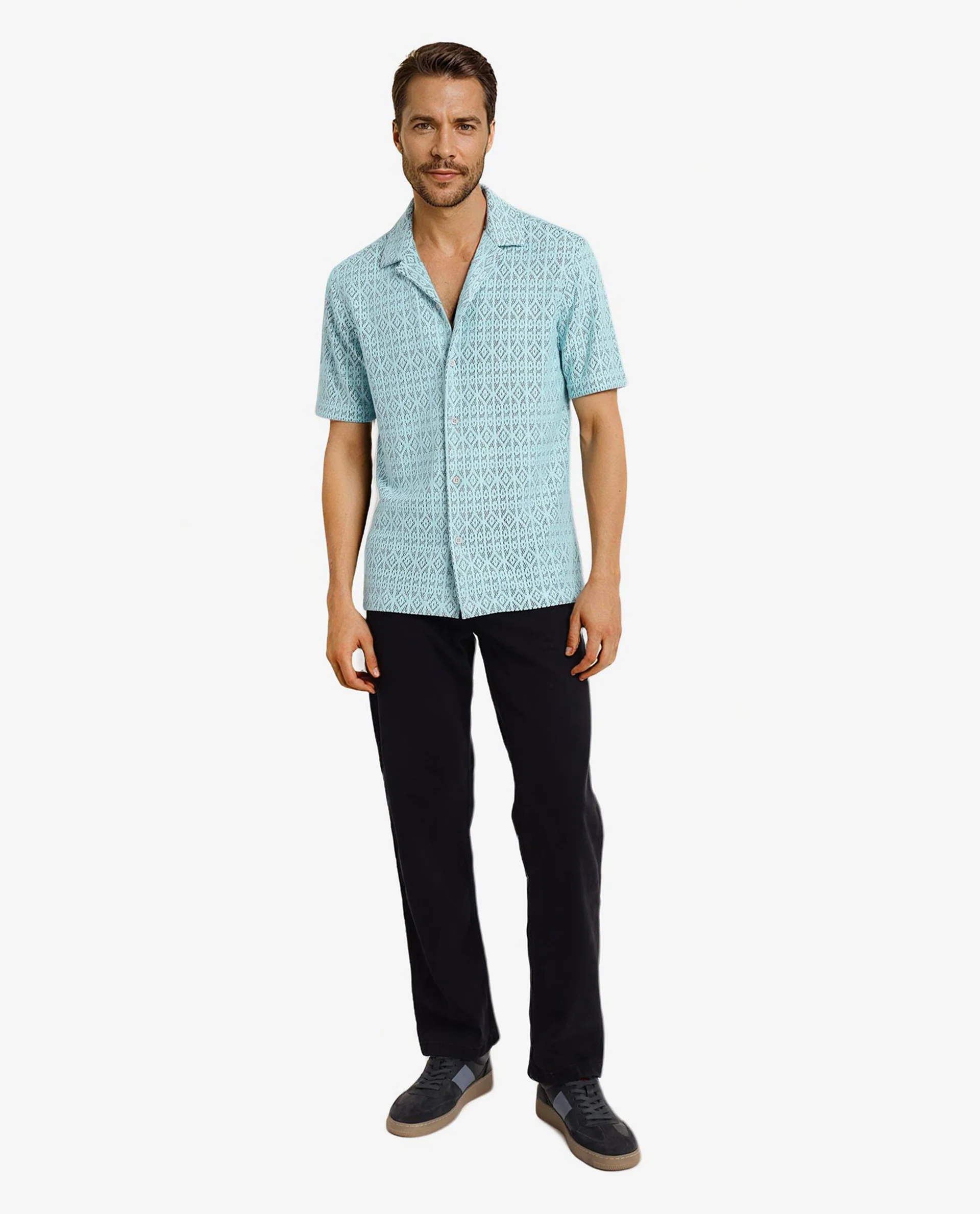 Rare Rabbit Men's Berlin Light Blue Plain Boxy Fit Half Sleeve Cuban Collar Shirt - Image 2