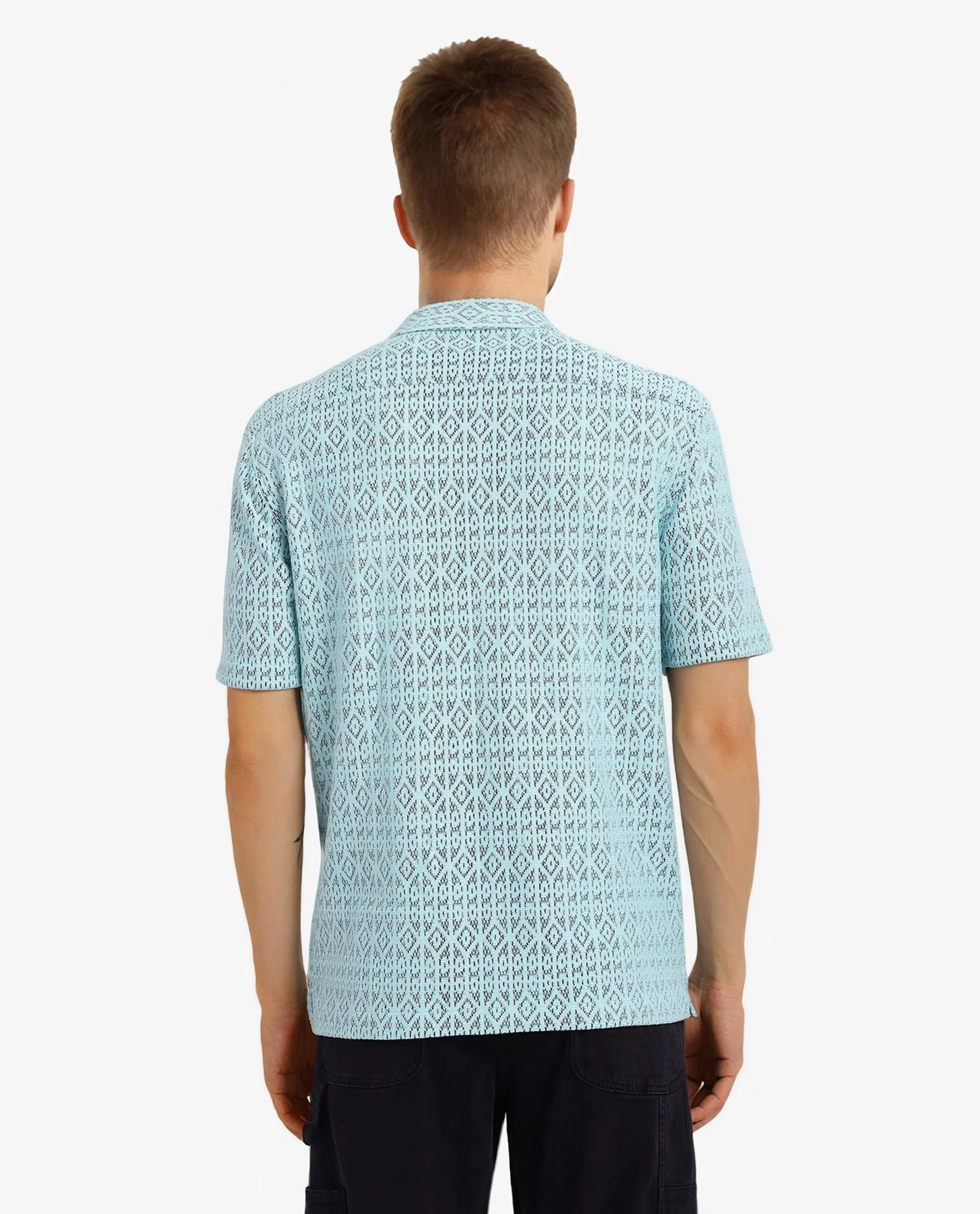 Rare Rabbit Men's Berlin Light Blue Plain Boxy Fit Half Sleeve Cuban Collar Shirt - Image 5