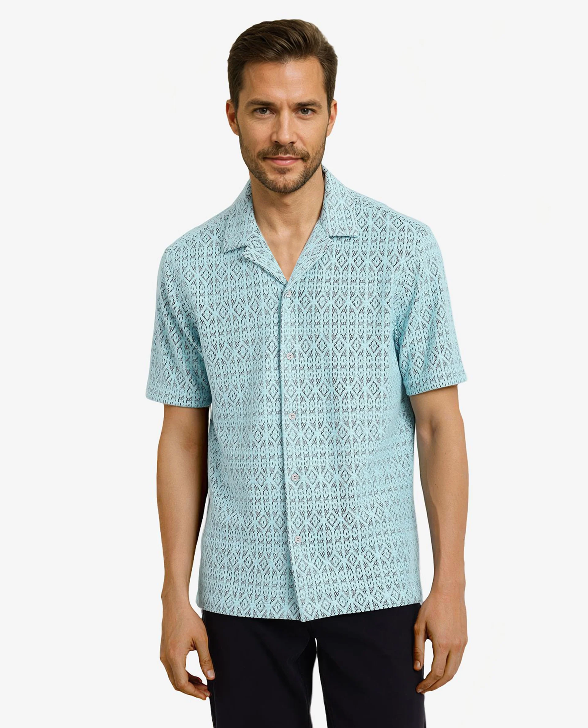 Rare Rabbit Men's Berlin Light Blue Plain Boxy Fit Half Sleeve Cuban Collar Shirt - Image 6