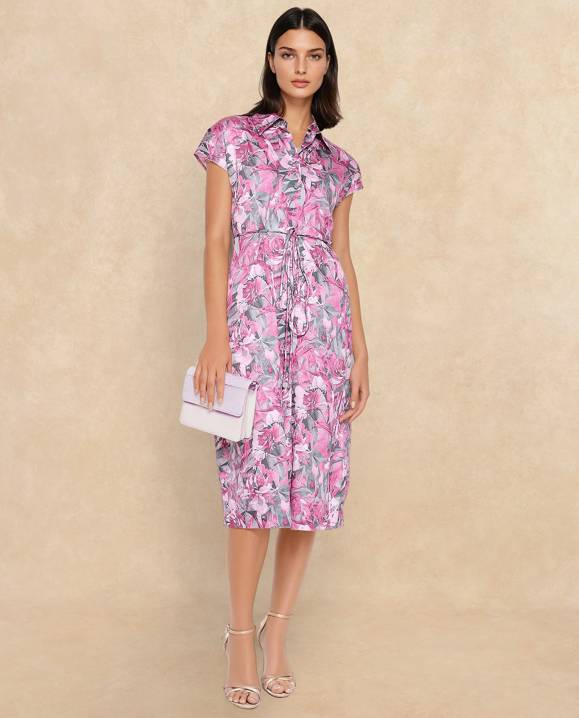 Rareism Women's Berlong Multi Cotton Blend Drop Collar Floral Print Midi A-Line Dress - Image 4