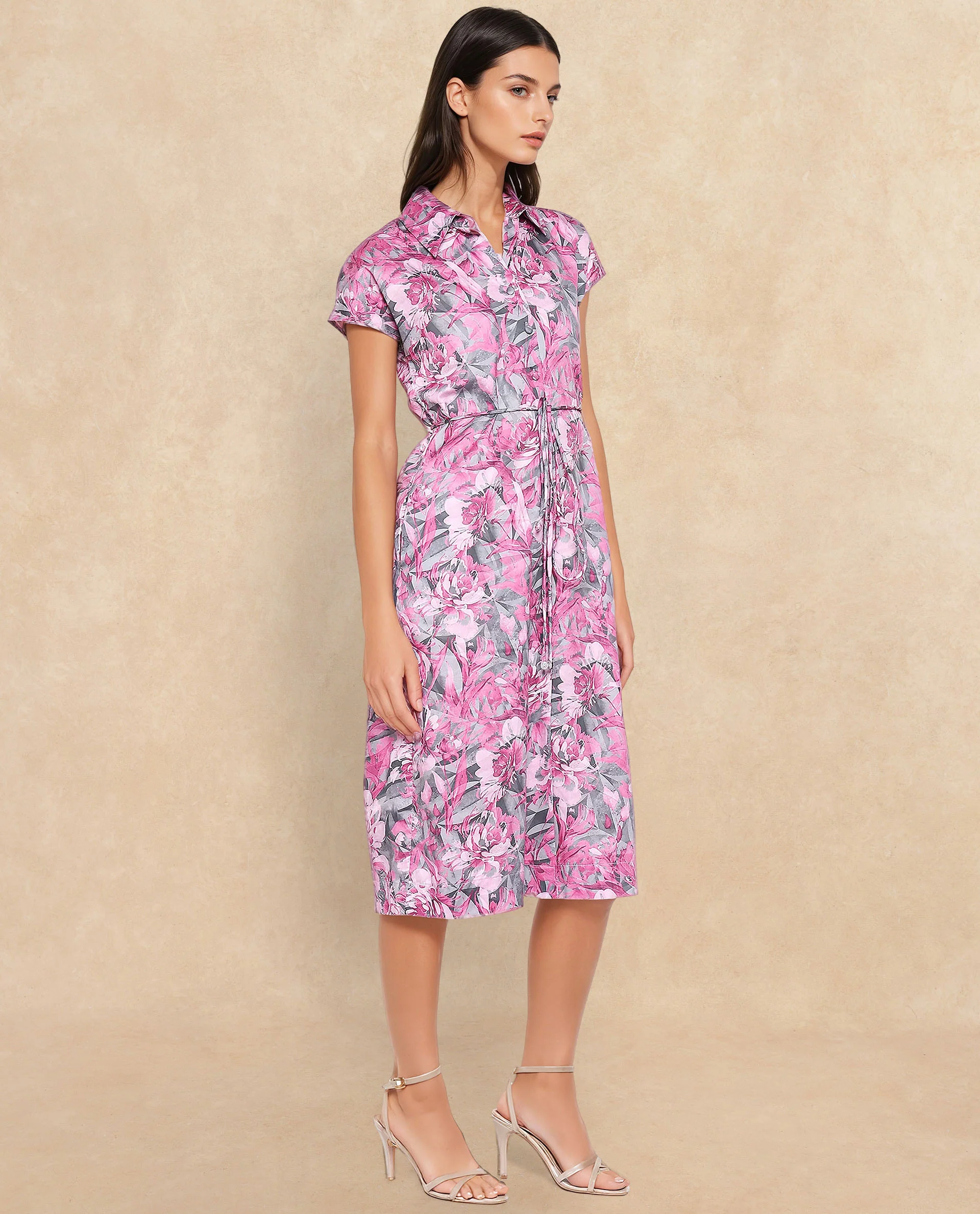 Rareism Women's Berlong Multi Cotton Blend Drop Collar Floral Print Midi A-Line Dress - Image 5
