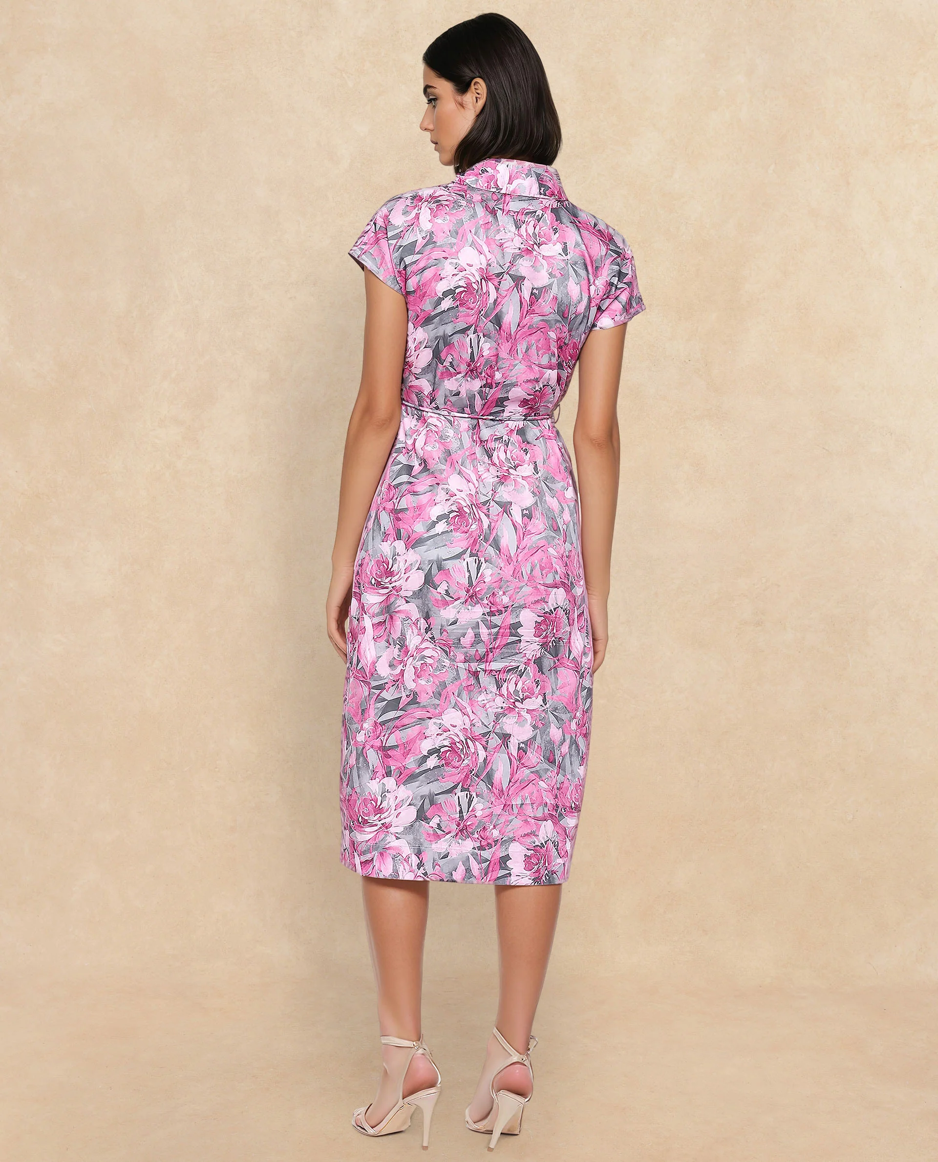 Rareism Women's Berlong Multi Cotton Blend Drop Collar Floral Print Midi A-Line Dress - Image 6