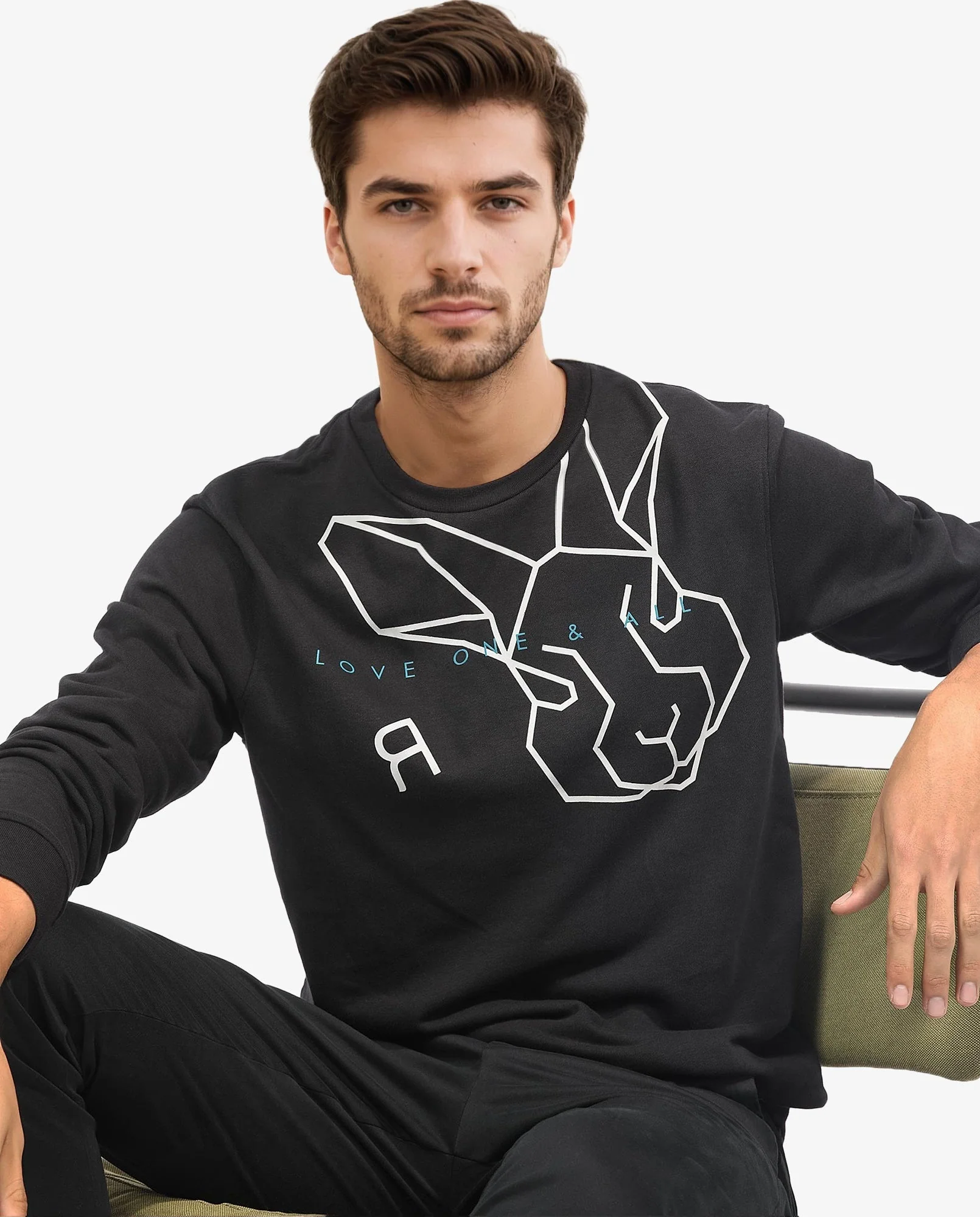 Rare Rabbit Men's Bermann Black Cotton Graphic Print Regular Fit Full Sleeve Crew Neck Sweatshirt