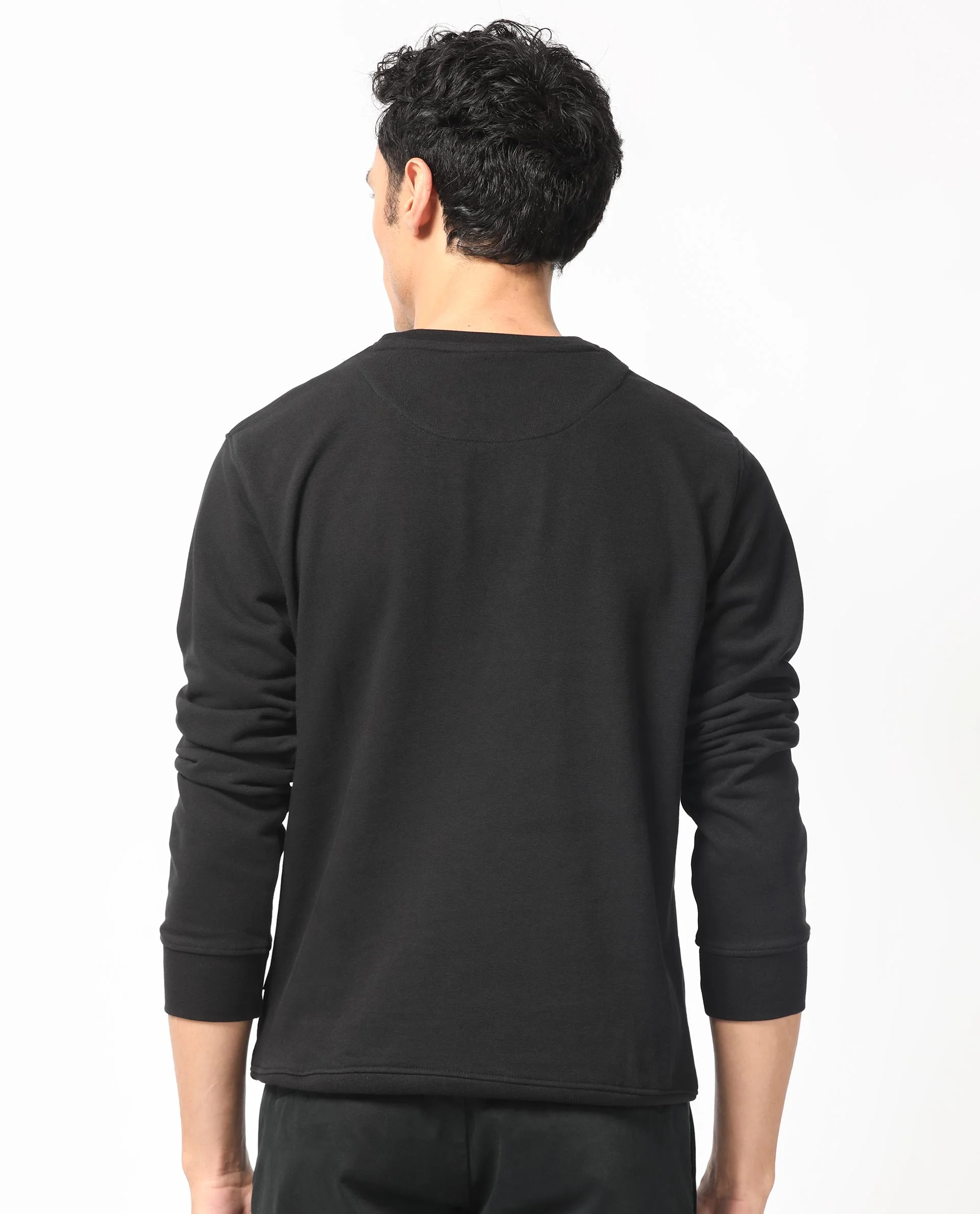 Rare Rabbit Men's Bermann Black Cotton Graphic Print Regular Fit Full Sleeve Crew Neck Sweatshirt - Image 10