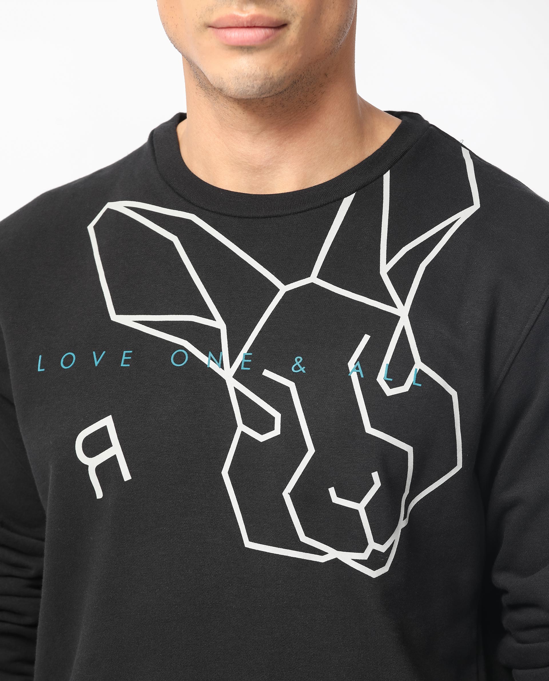 Rare Rabbit Men's Bermann Black Cotton Graphic Print Regular Fit Full Sleeve Crew Neck Sweatshirt - Image 2