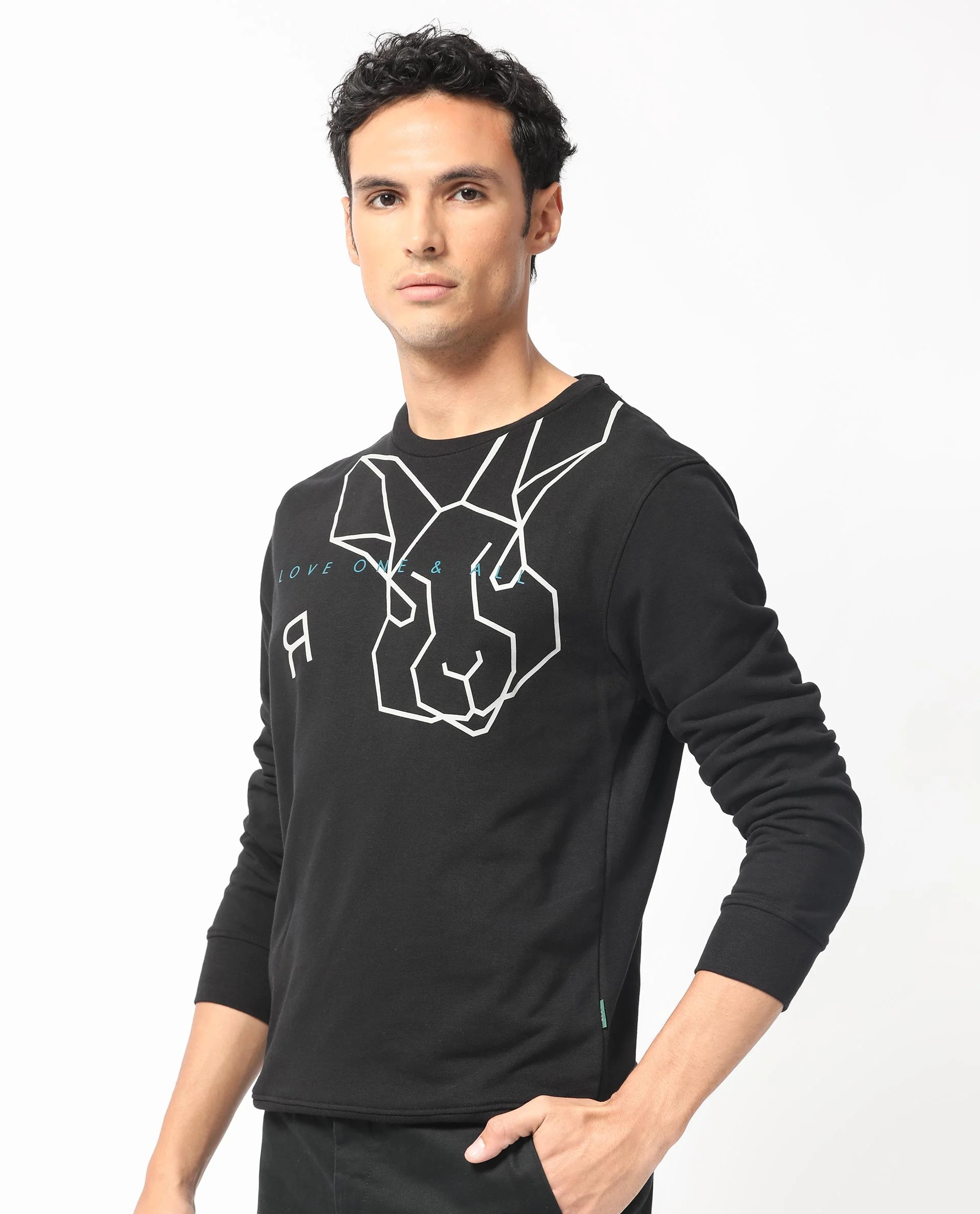 Rare Rabbit Men's Bermann Black Cotton Graphic Print Regular Fit Full Sleeve Crew Neck Sweatshirt - Image 3