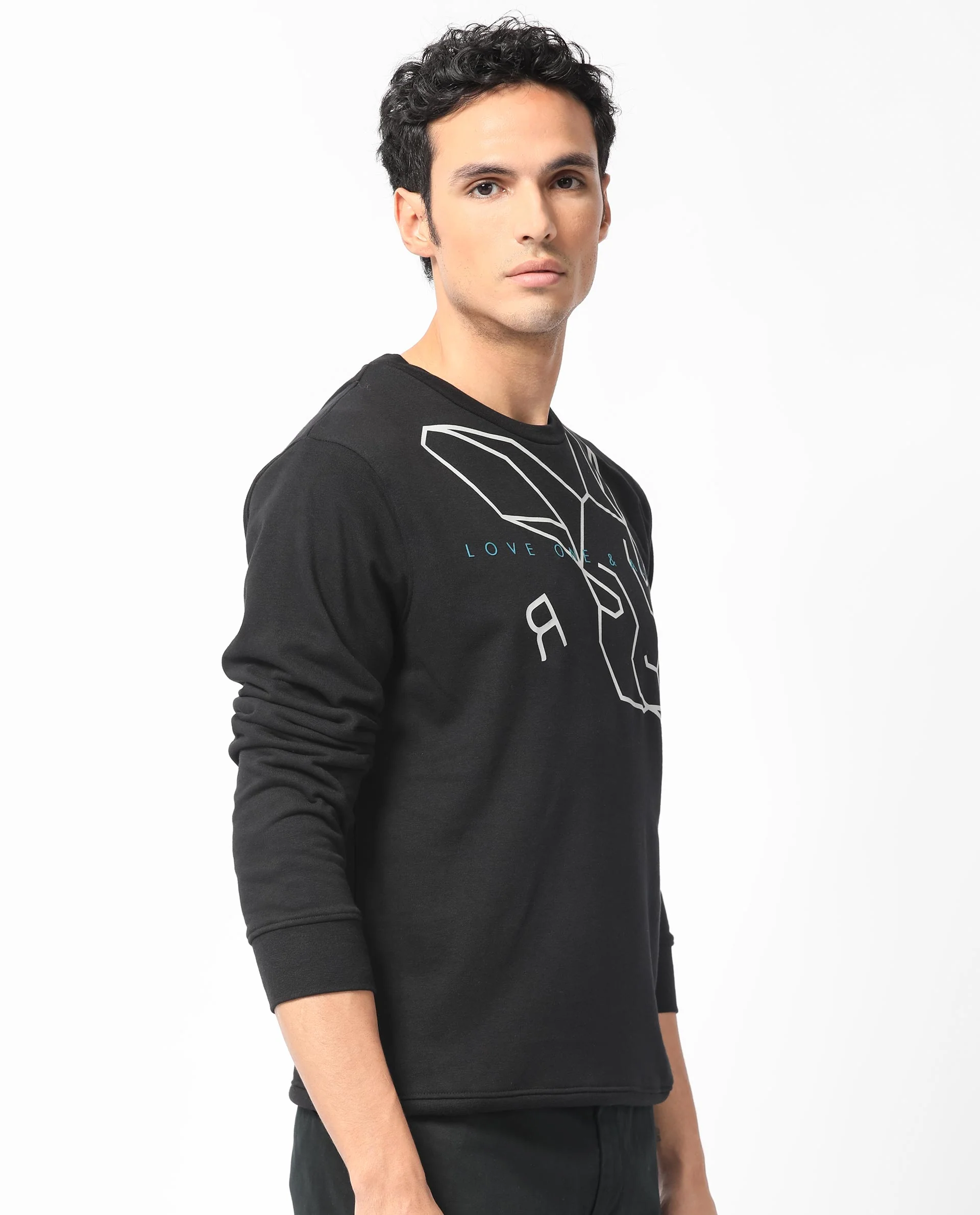 Rare Rabbit Men's Bermann Black Cotton Graphic Print Regular Fit Full Sleeve Crew Neck Sweatshirt - Image 4
