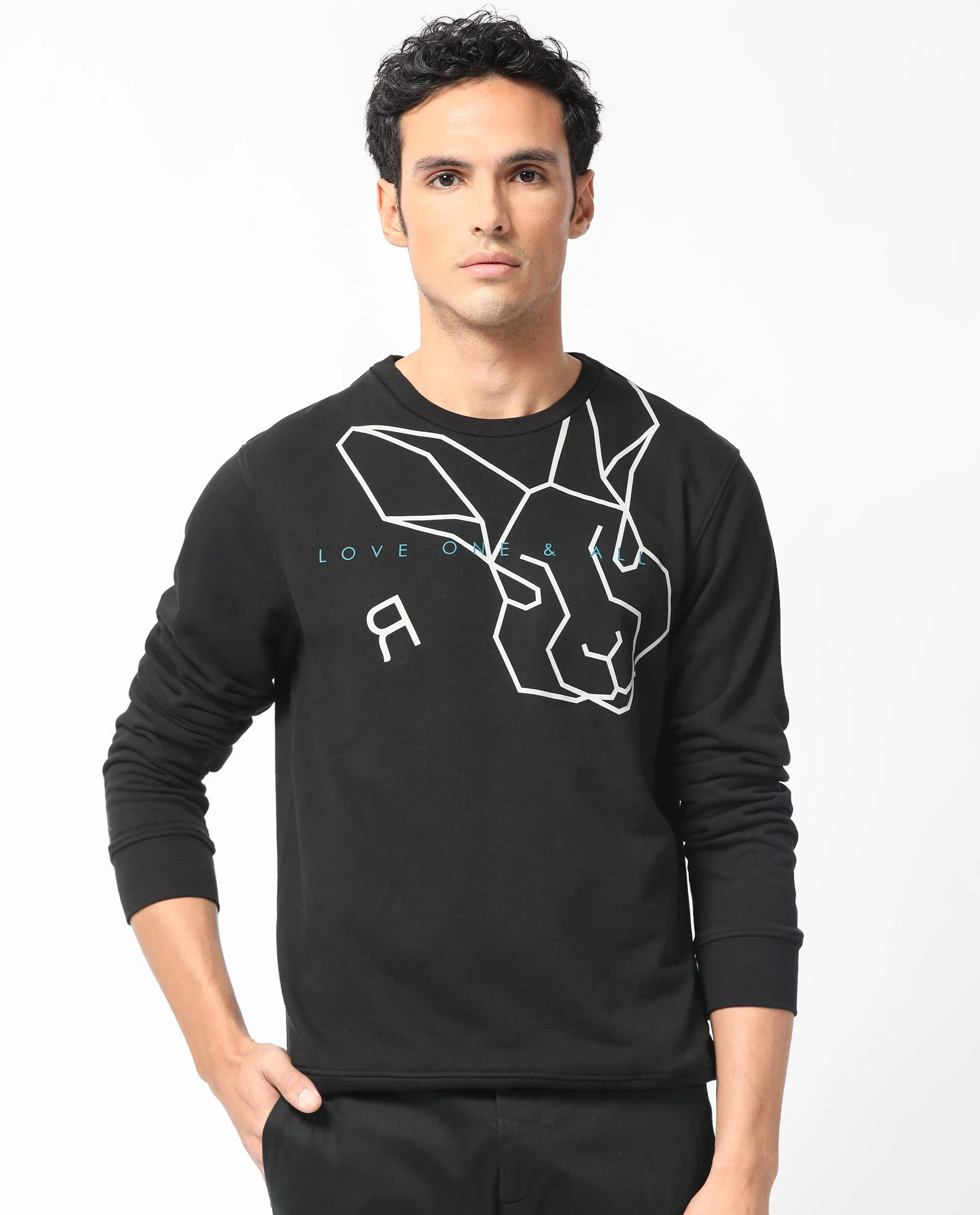 Rare Rabbit Men's Bermann Black Cotton Graphic Print Regular Fit Full Sleeve Crew Neck Sweatshirt - Image 5