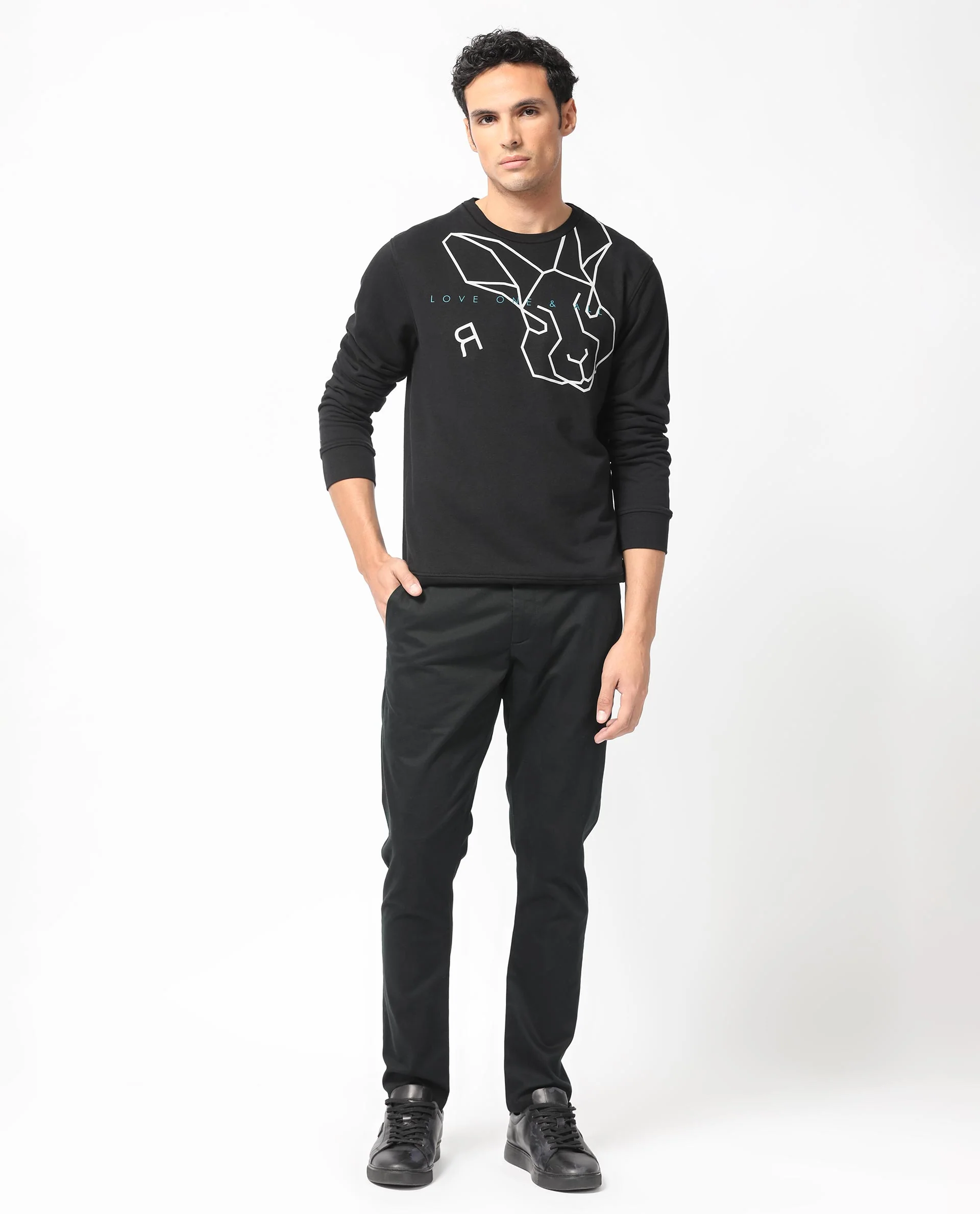 Rare Rabbit Men's Bermann Black Cotton Graphic Print Regular Fit Full Sleeve Crew Neck Sweatshirt - Image 6