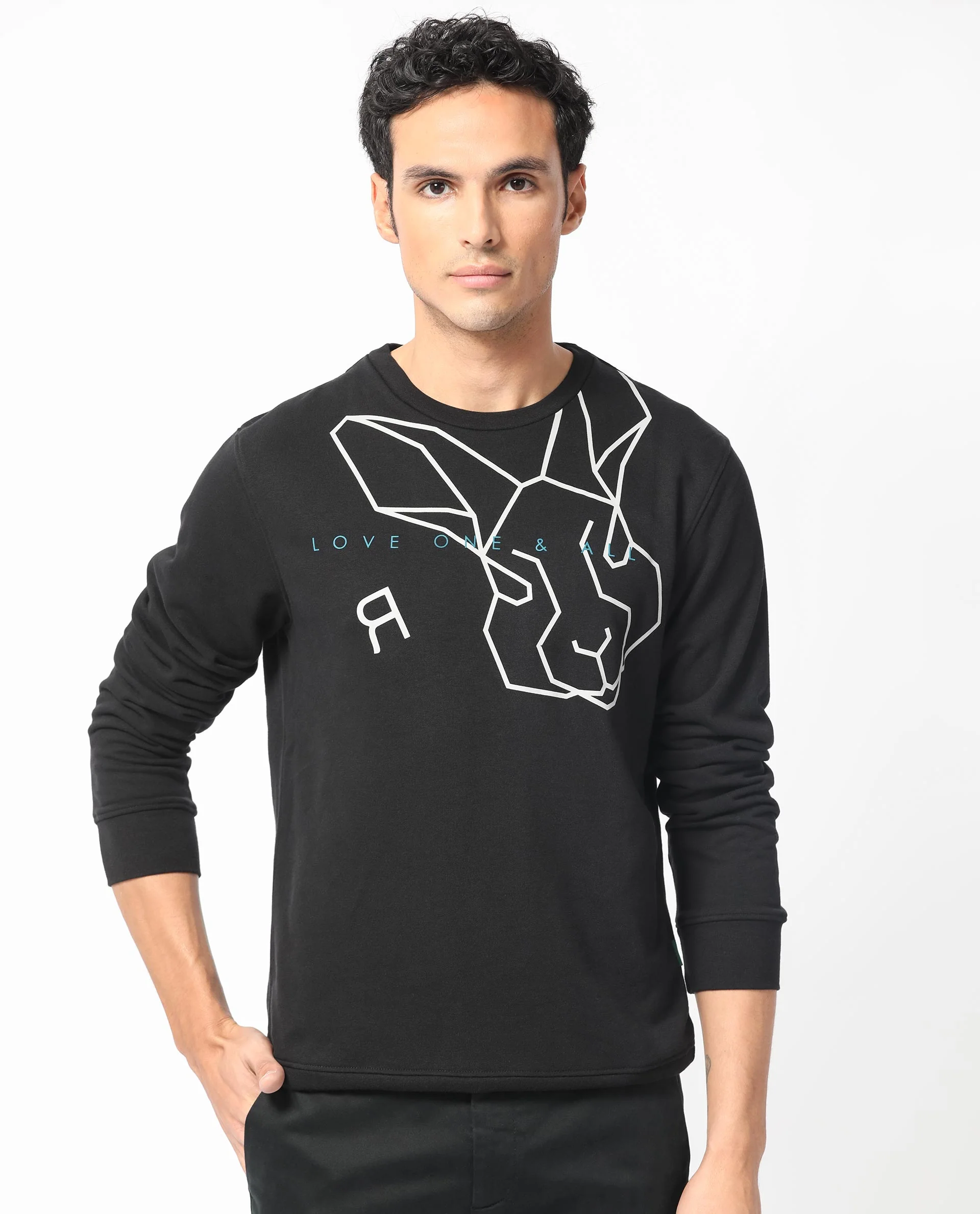 Rare Rabbit Men's Bermann Black Cotton Graphic Print Regular Fit Full Sleeve Crew Neck Sweatshirt - Image 8