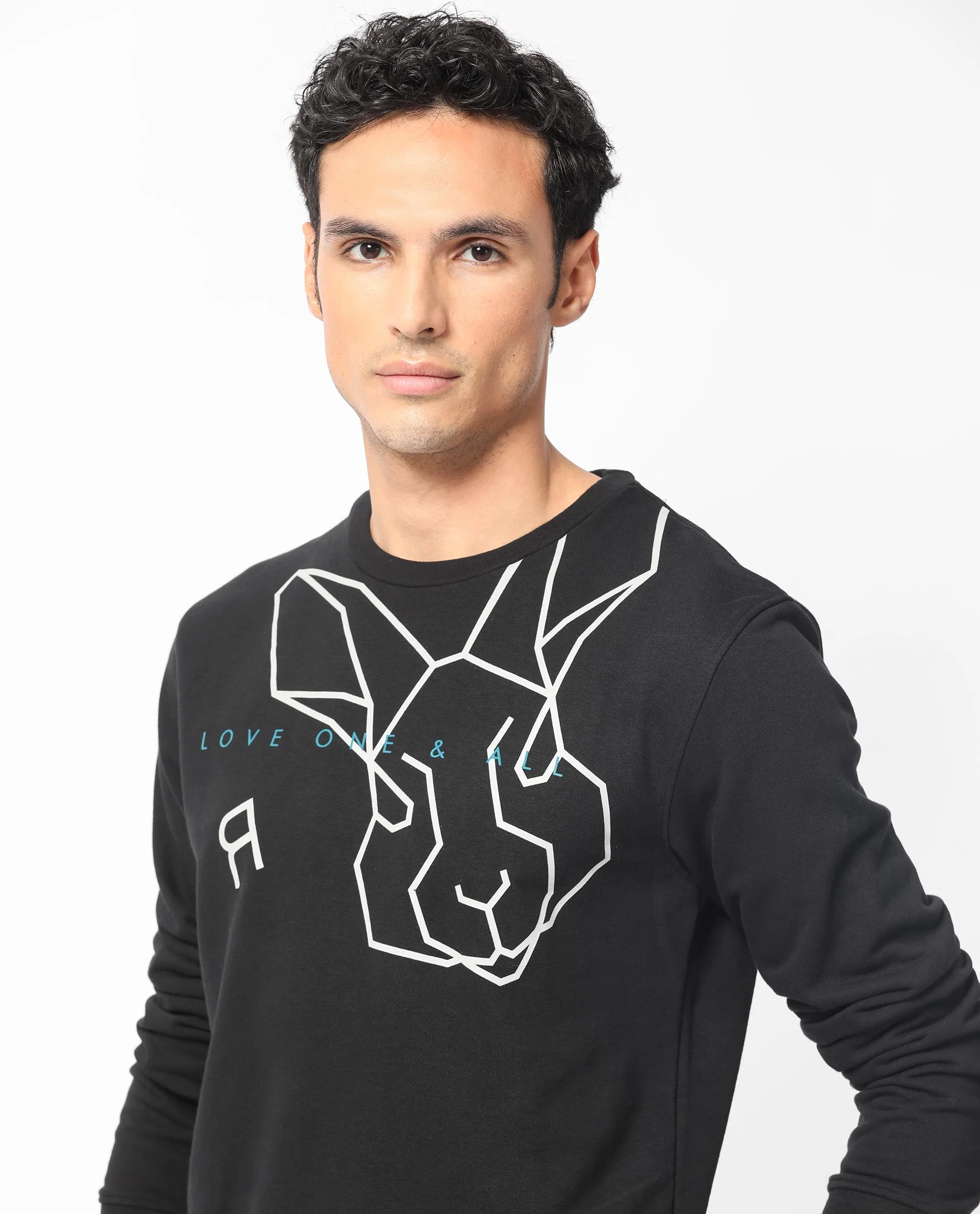 Rare Rabbit Men's Bermann Black Cotton Graphic Print Regular Fit Full Sleeve Crew Neck Sweatshirt - Image 9
