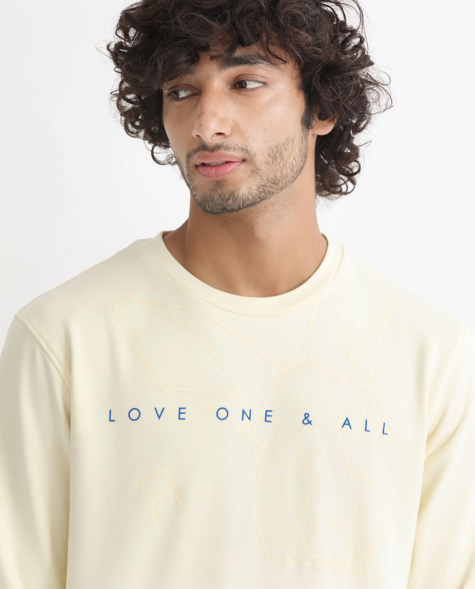 Rare Rabbit Men's Bermann Yellow Cotton Graphic Print Regular Fit Full Sleeve Crew Neck Sweatshirt