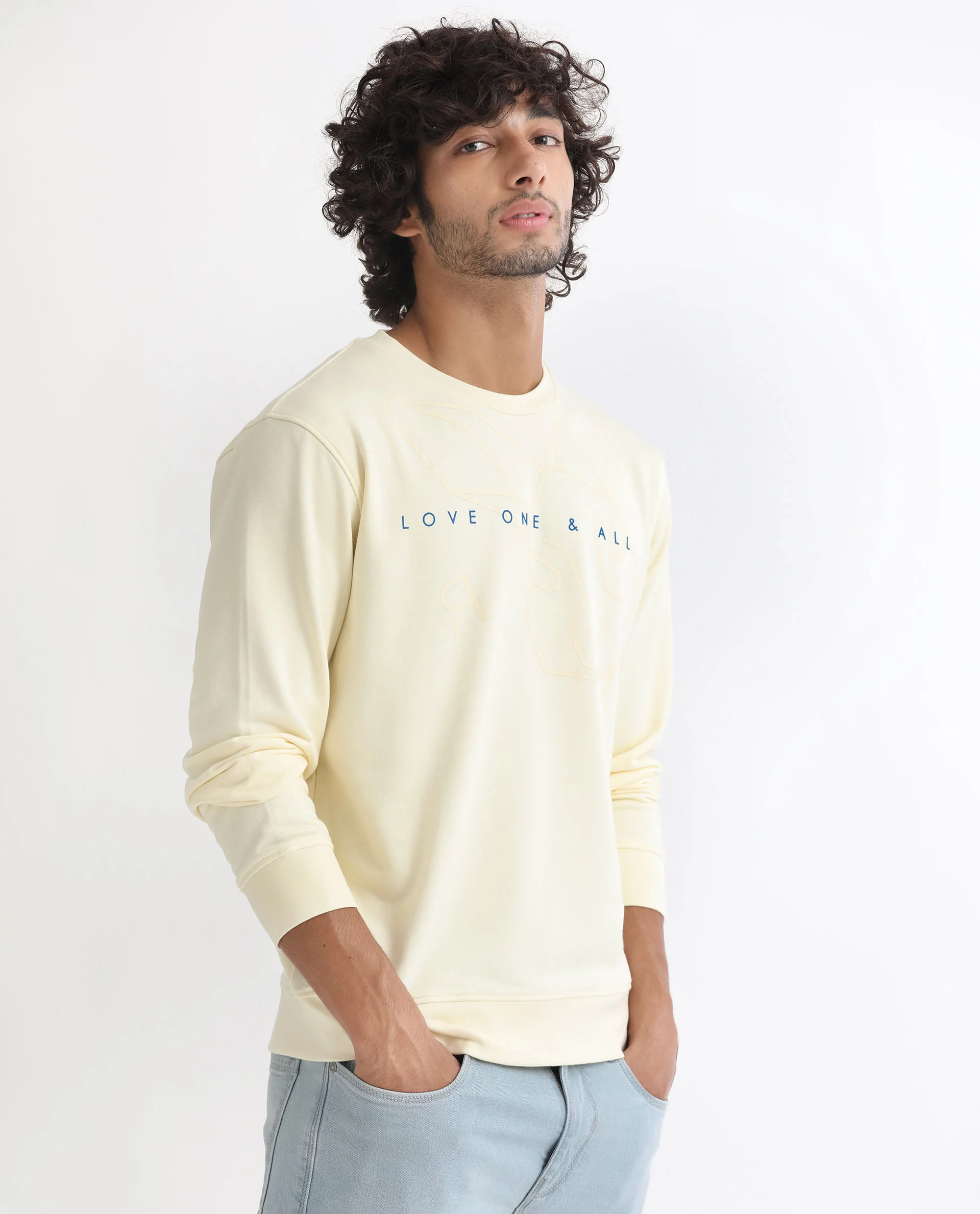 Rare Rabbit Men's Bermann Yellow Cotton Graphic Print Regular Fit Full Sleeve Crew Neck Sweatshirt - Image 4