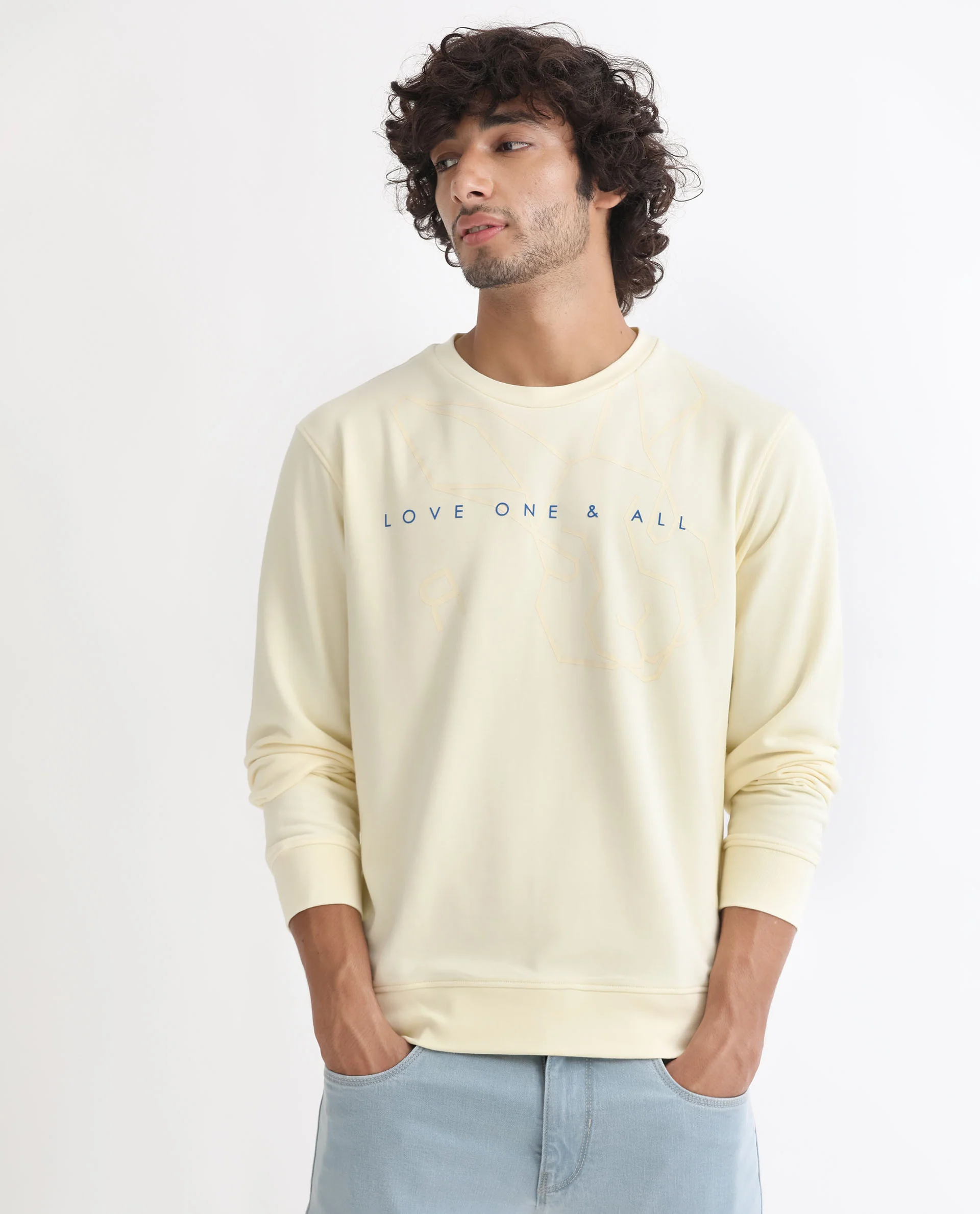 Rare Rabbit Men's Bermann Yellow Cotton Graphic Print Regular Fit Full Sleeve Crew Neck Sweatshirt - Image 6