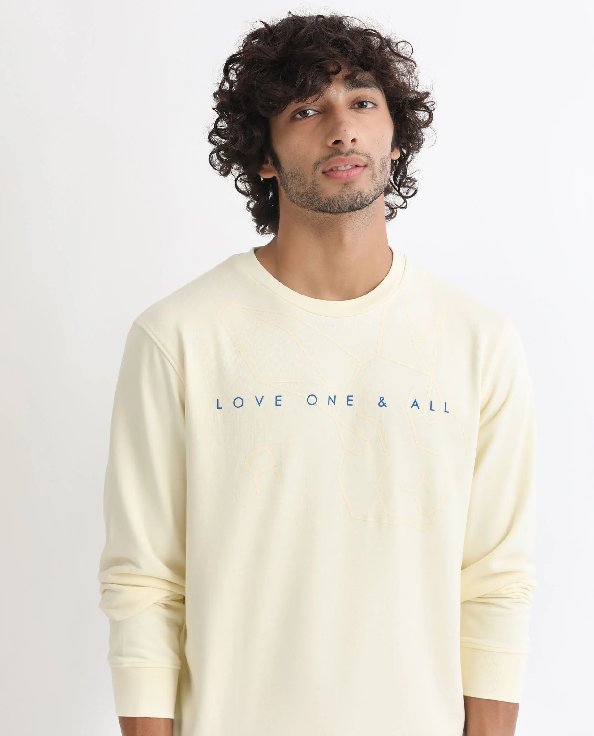 Rare Rabbit Men's Bermann Yellow Cotton Graphic Print Regular Fit Full Sleeve Crew Neck Sweatshirt - Image 7