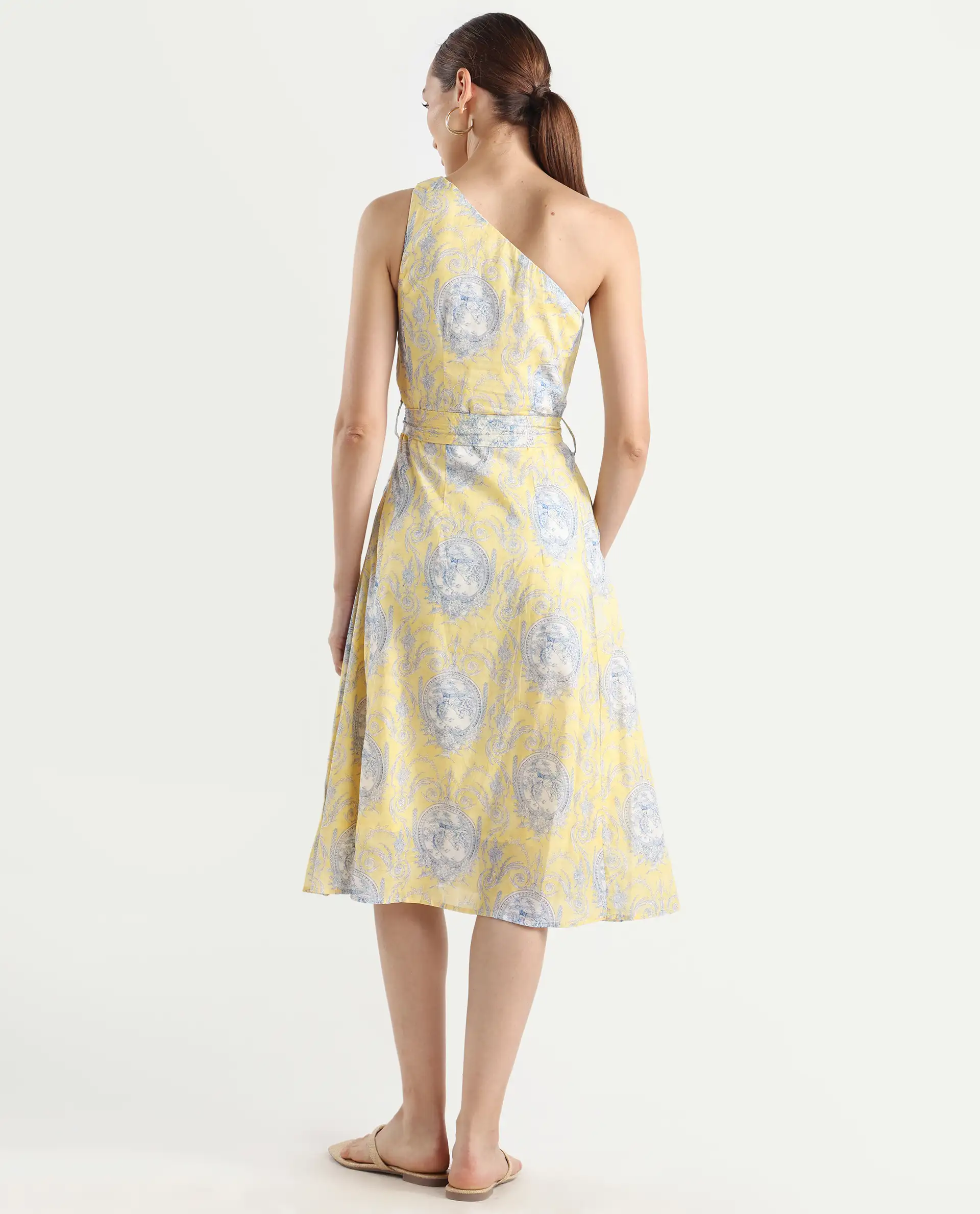 Rareism Women's Bermera Multi Cotton One Shoulder Ornamental Print One Shoulder Midi Fit And Flare Dress - Image 7