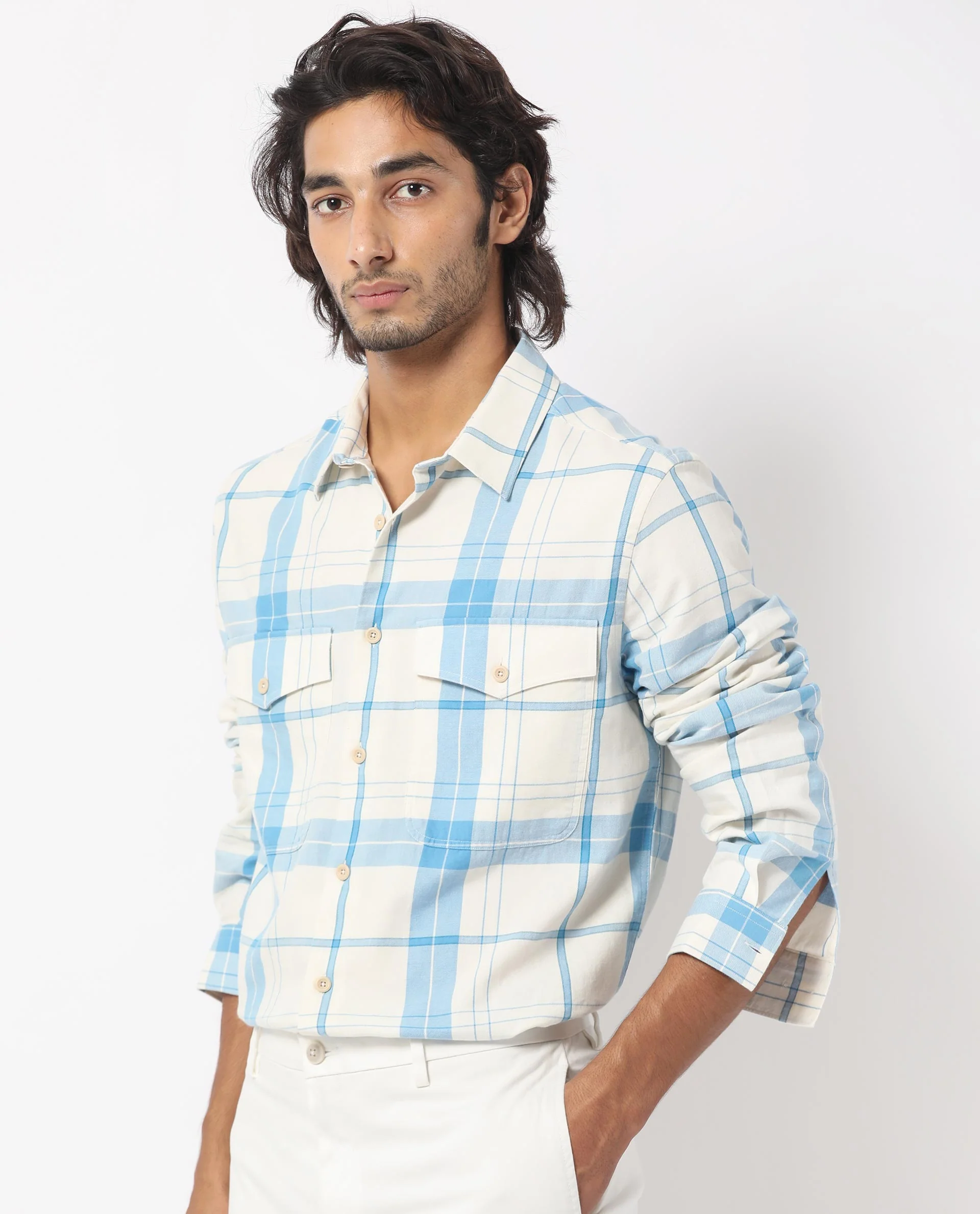 Rare Rabbit Men's Bern Blue Cotton Checked Print Regular Fit Full Sleeve Collared Shirt - Image 2