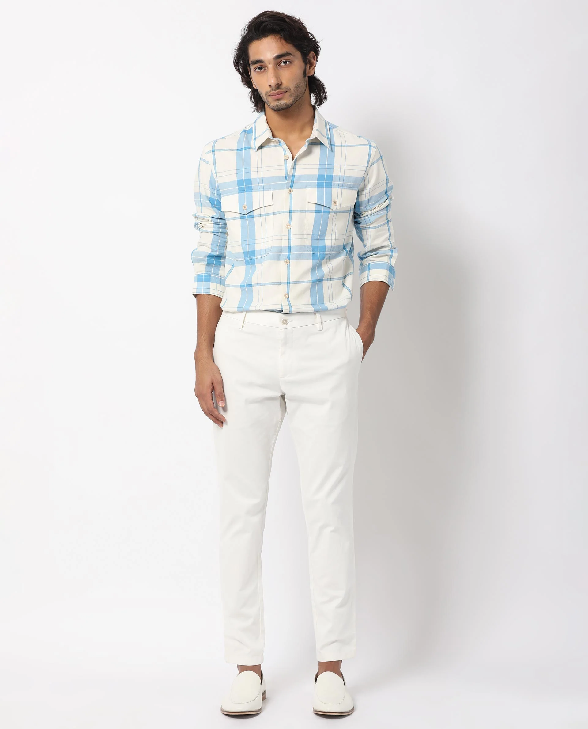 Rare Rabbit Men's Bern Blue Cotton Checked Print Regular Fit Full Sleeve Collared Shirt - Image 3
