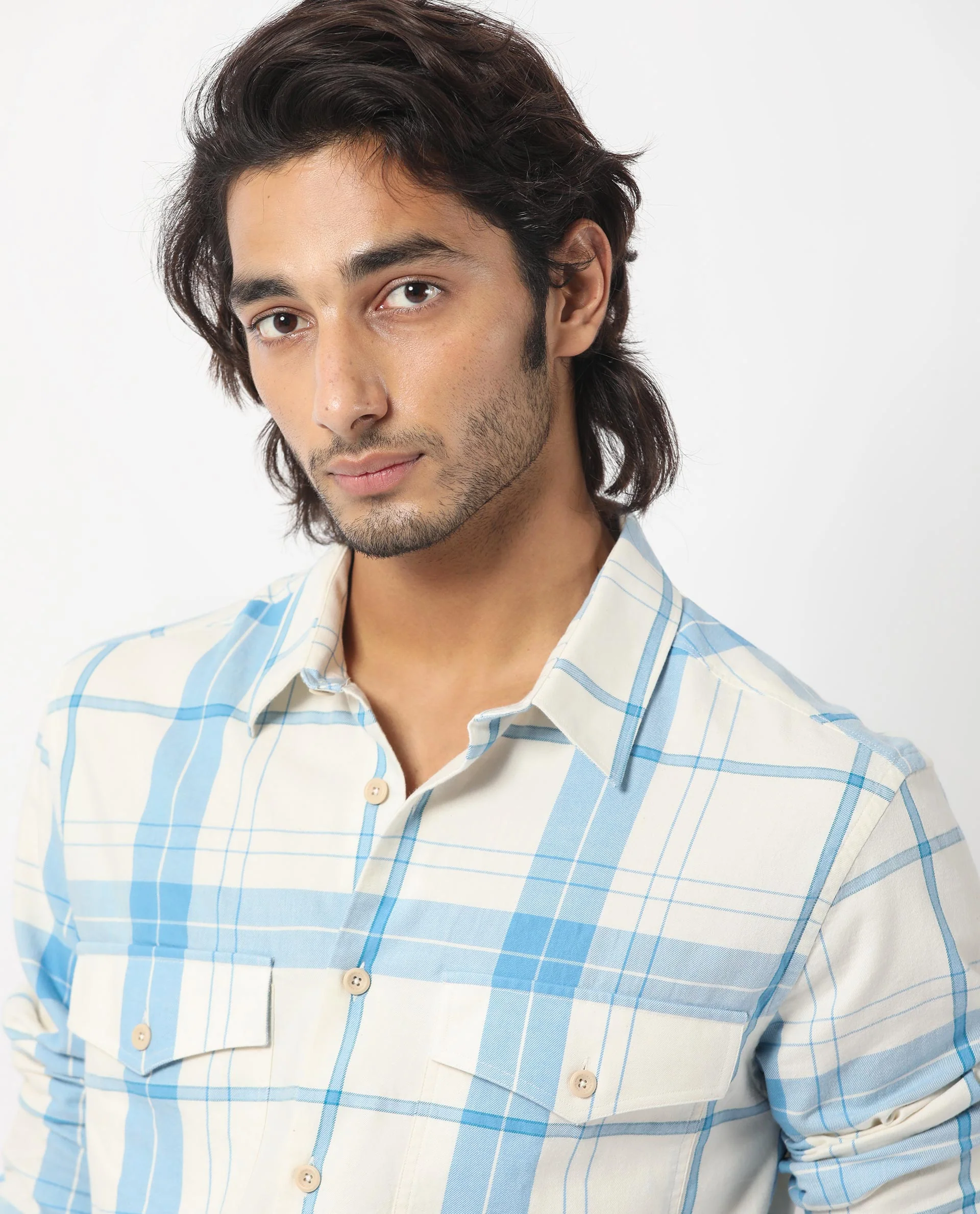 Rare Rabbit Men's Bern Blue Cotton Checked Print Regular Fit Full Sleeve Collared Shirt - Image 5