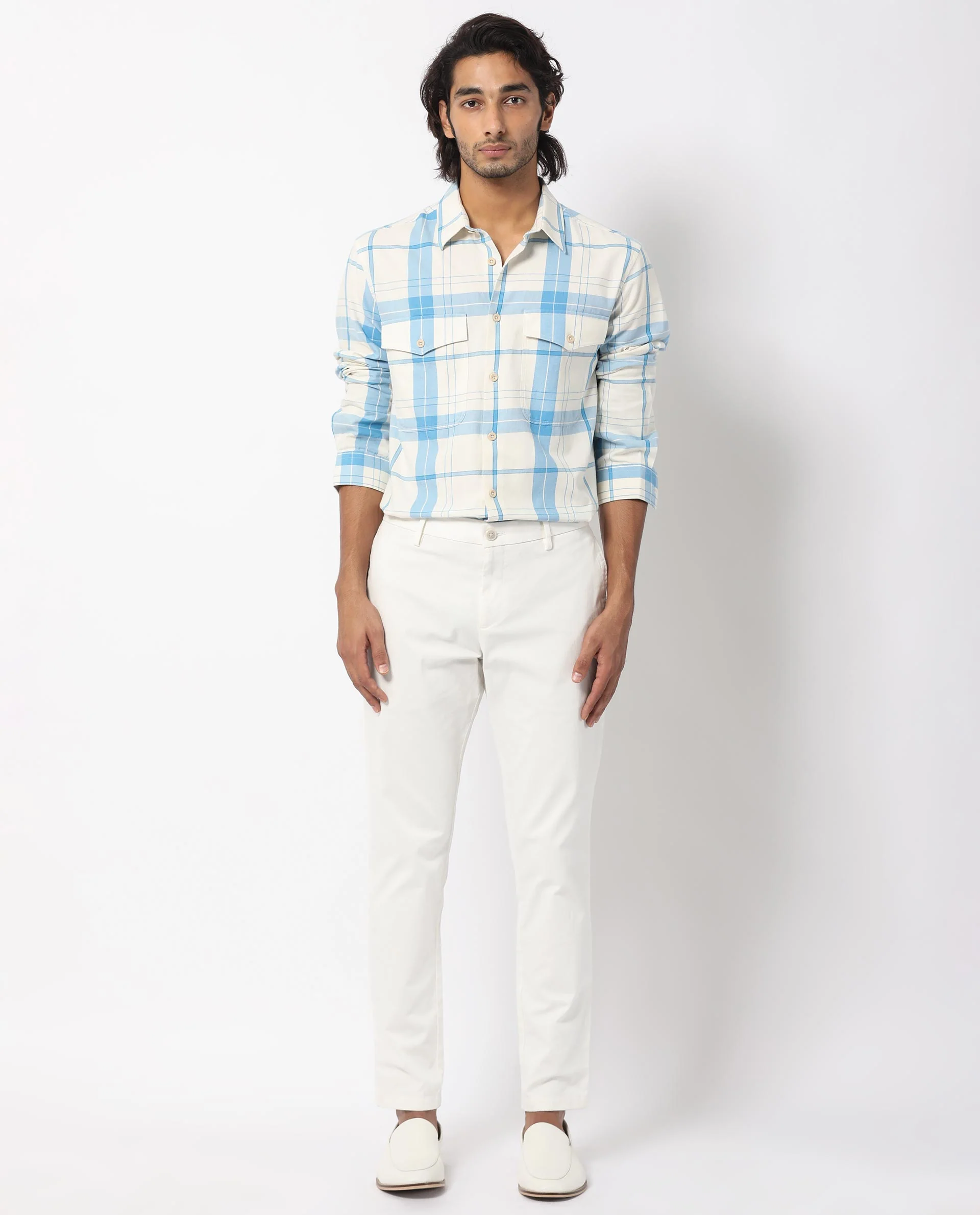 Rare Rabbit Men's Bern Blue Cotton Checked Print Regular Fit Full Sleeve Collared Shirt - Image 6