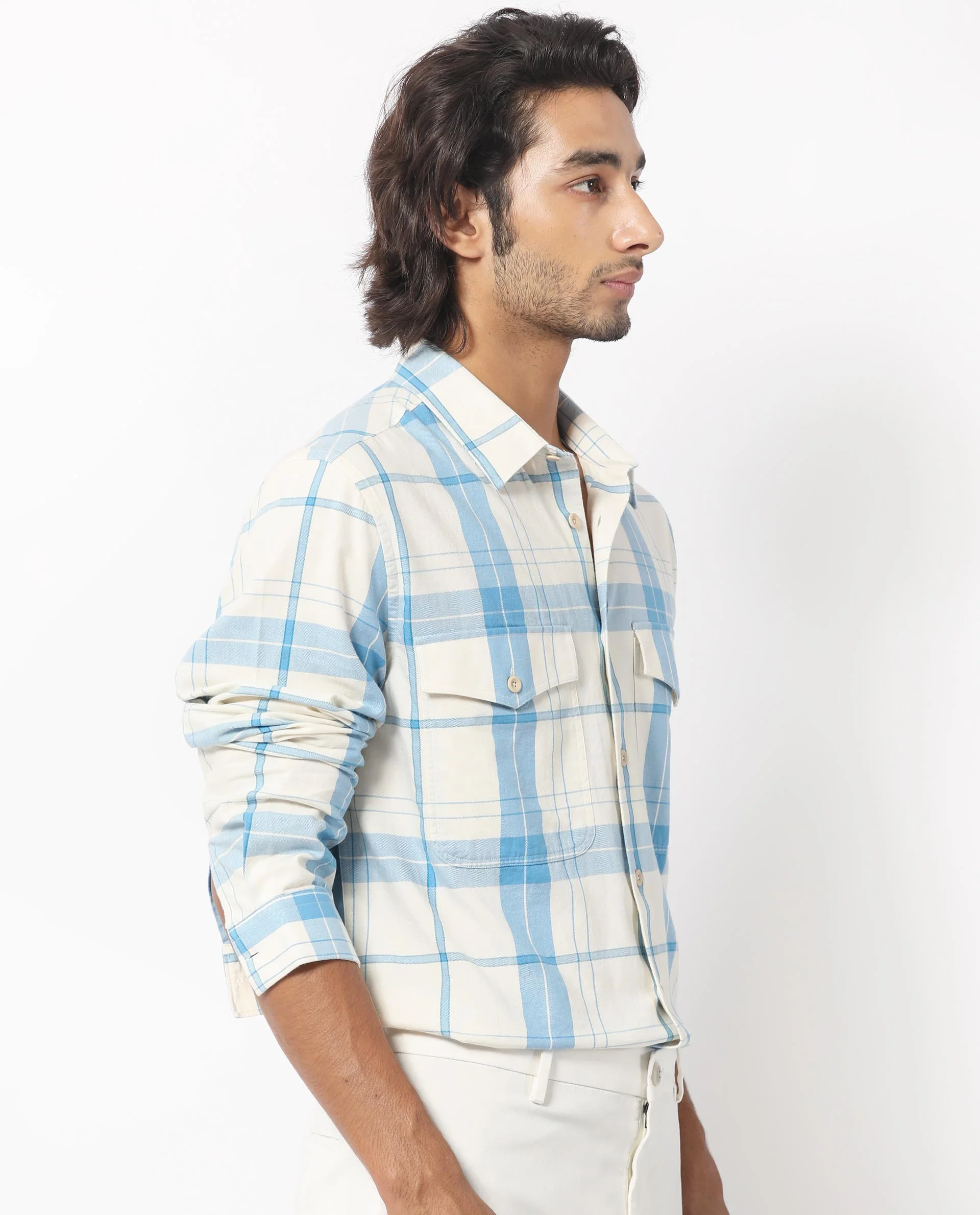 Rare Rabbit Men's Bern Blue Cotton Checked Print Regular Fit Full Sleeve Collared Shirt - Image 7