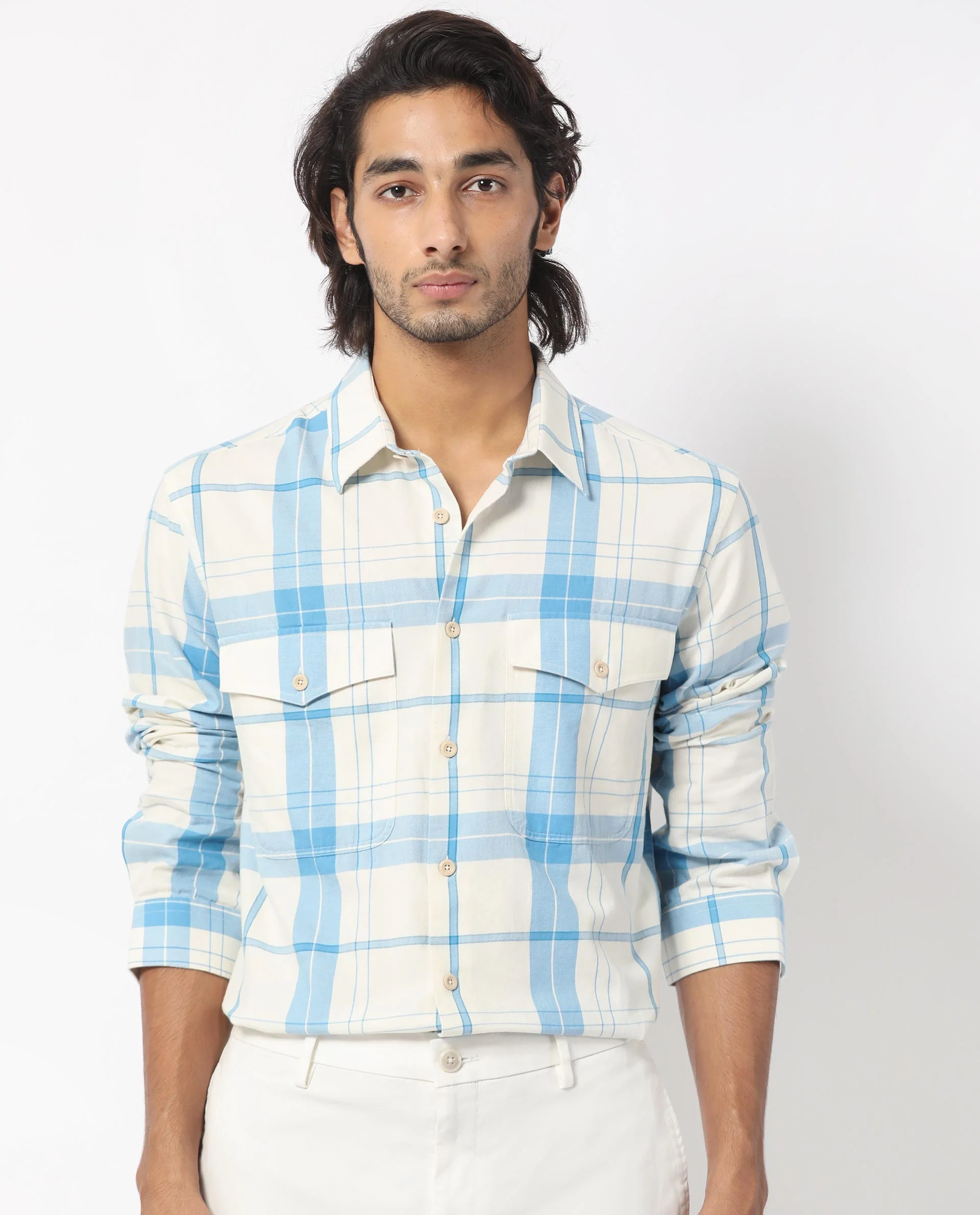 Rare Rabbit Men's Bern Blue Cotton Checked Print Regular Fit Full Sleeve Collared Shirt - Image 8
