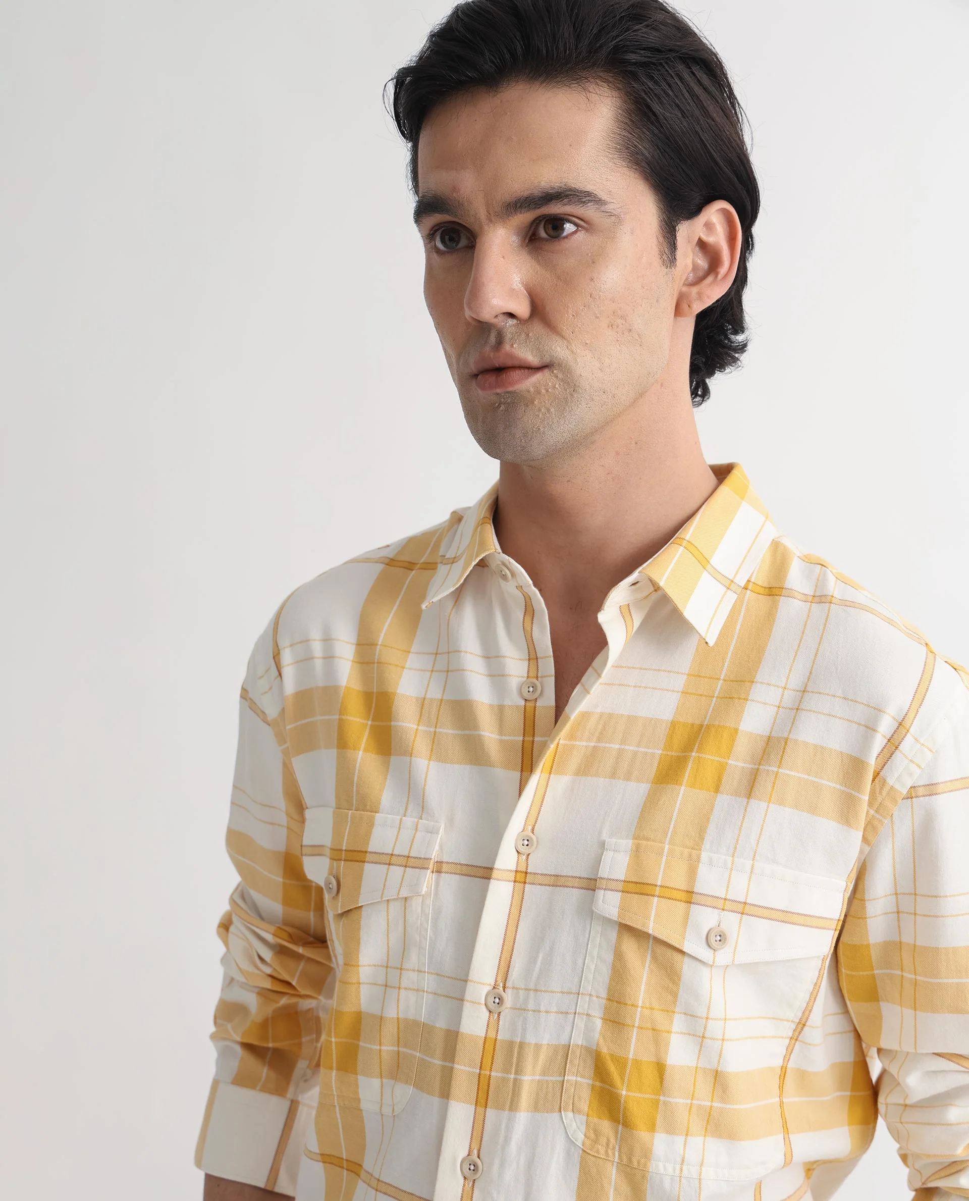 Rare Rabbit Men's Bern Yellow Cotton Checked Print Regular Fit Full Sleeve Collared Shirt - Image 4