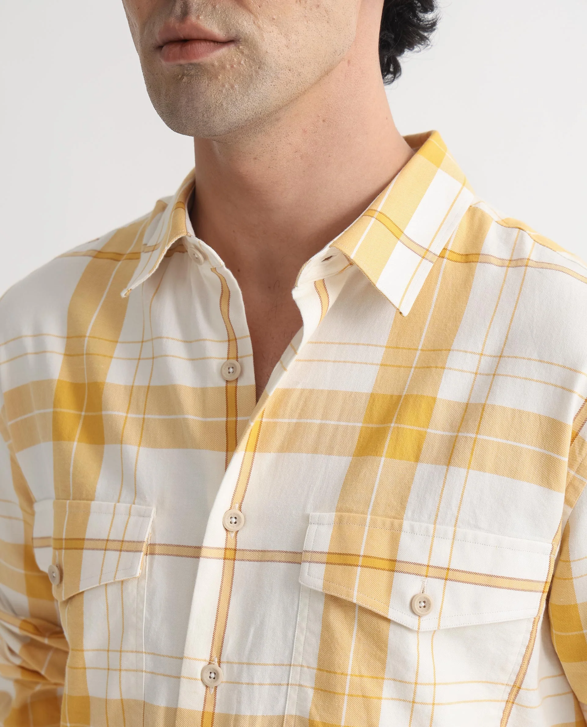 Rare Rabbit Men's Bern Yellow Cotton Checked Print Regular Fit Full Sleeve Collared Shirt - Image 5
