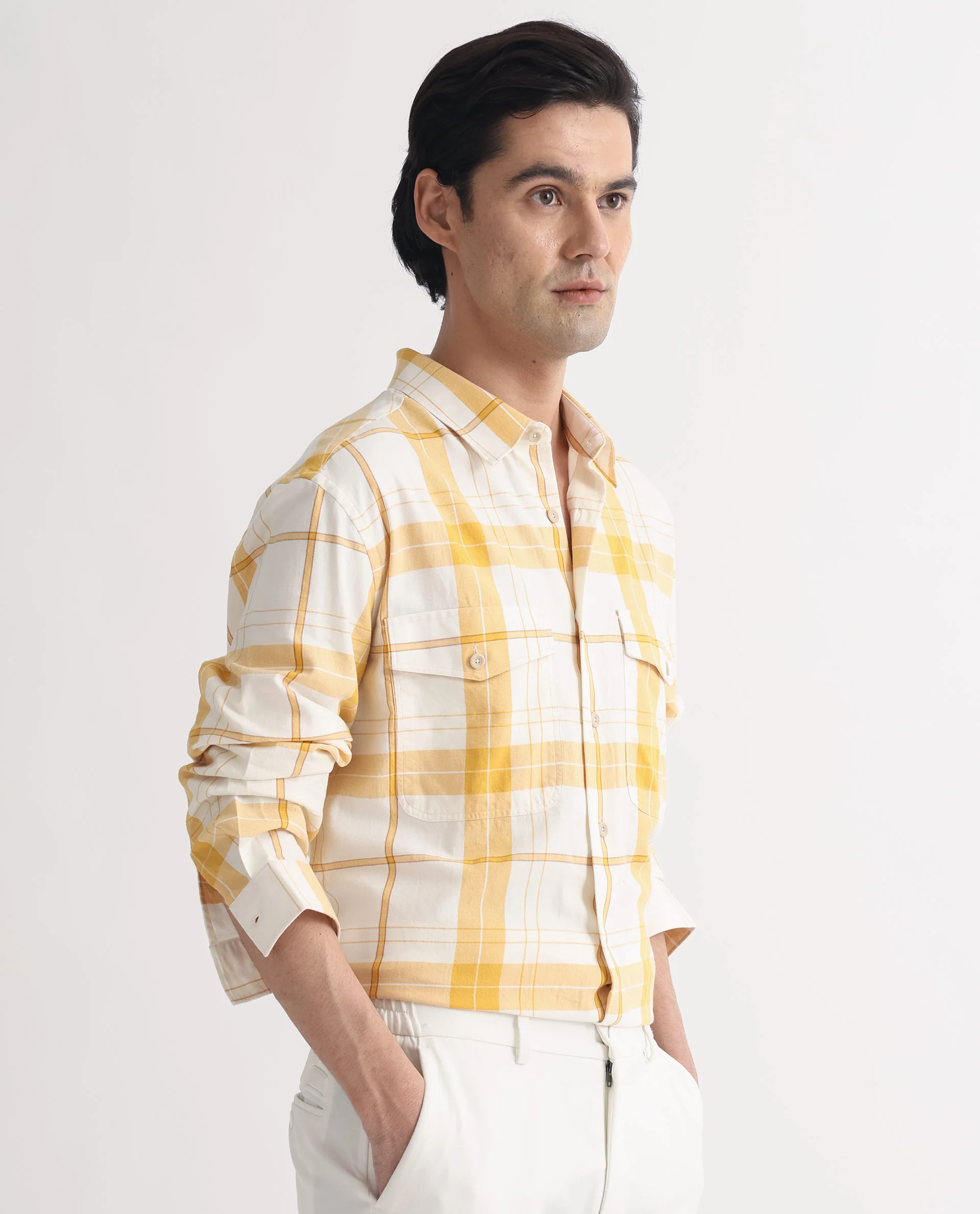 Rare Rabbit Men's Bern Yellow Cotton Checked Print Regular Fit Full Sleeve Collared Shirt - Image 6