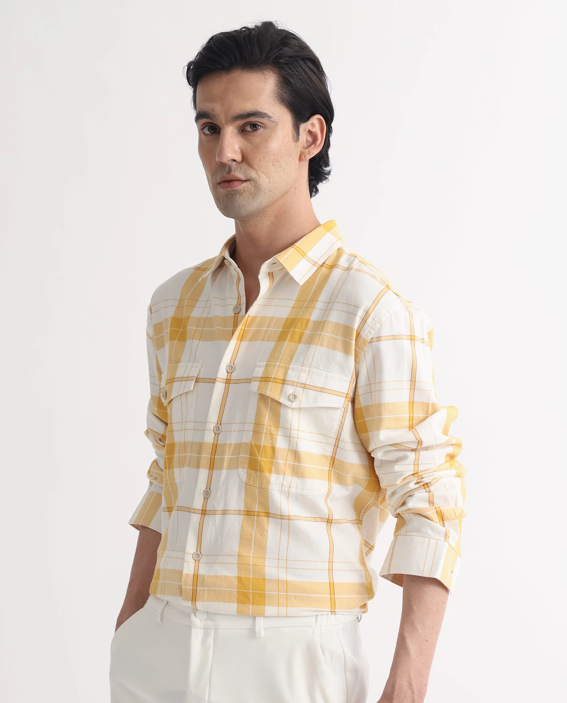 Rare Rabbit Men's Bern Yellow Cotton Checked Print Regular Fit Full Sleeve Collared Shirt - Image 7