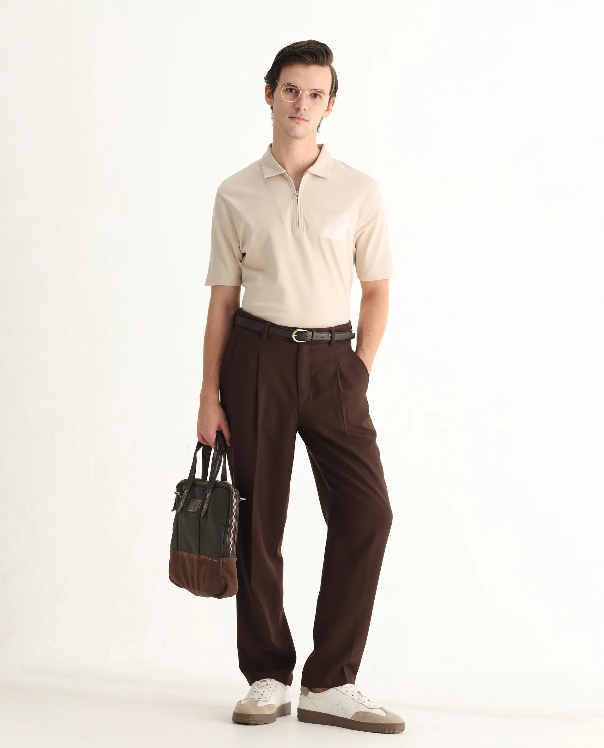 Rare Rabbit Men's Berner Beige Cotton Blend Graphic Print Regular Fit Half Sleeve Polo - Image 2