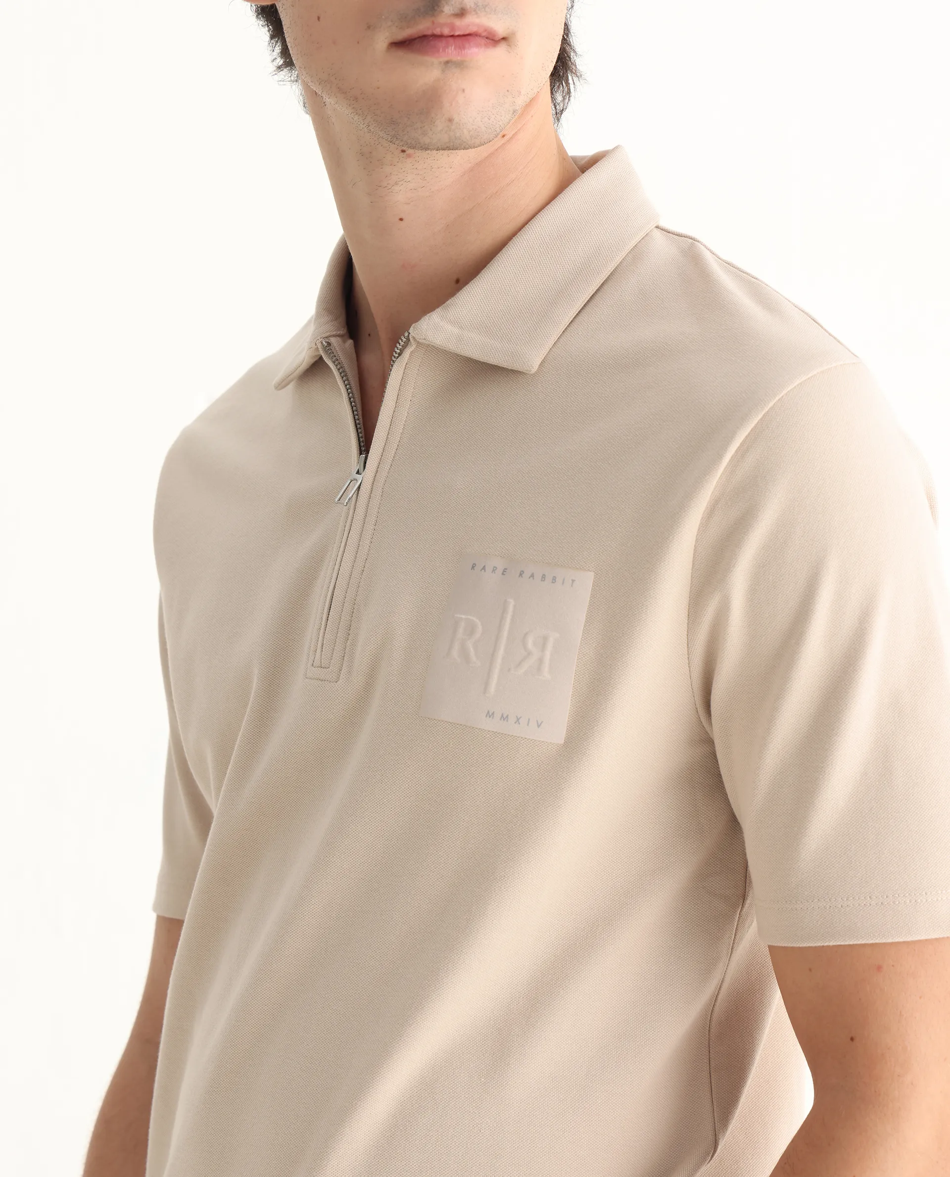 Rare Rabbit Men's Berner Beige Cotton Blend Graphic Print Regular Fit Half Sleeve Polo - Image 3