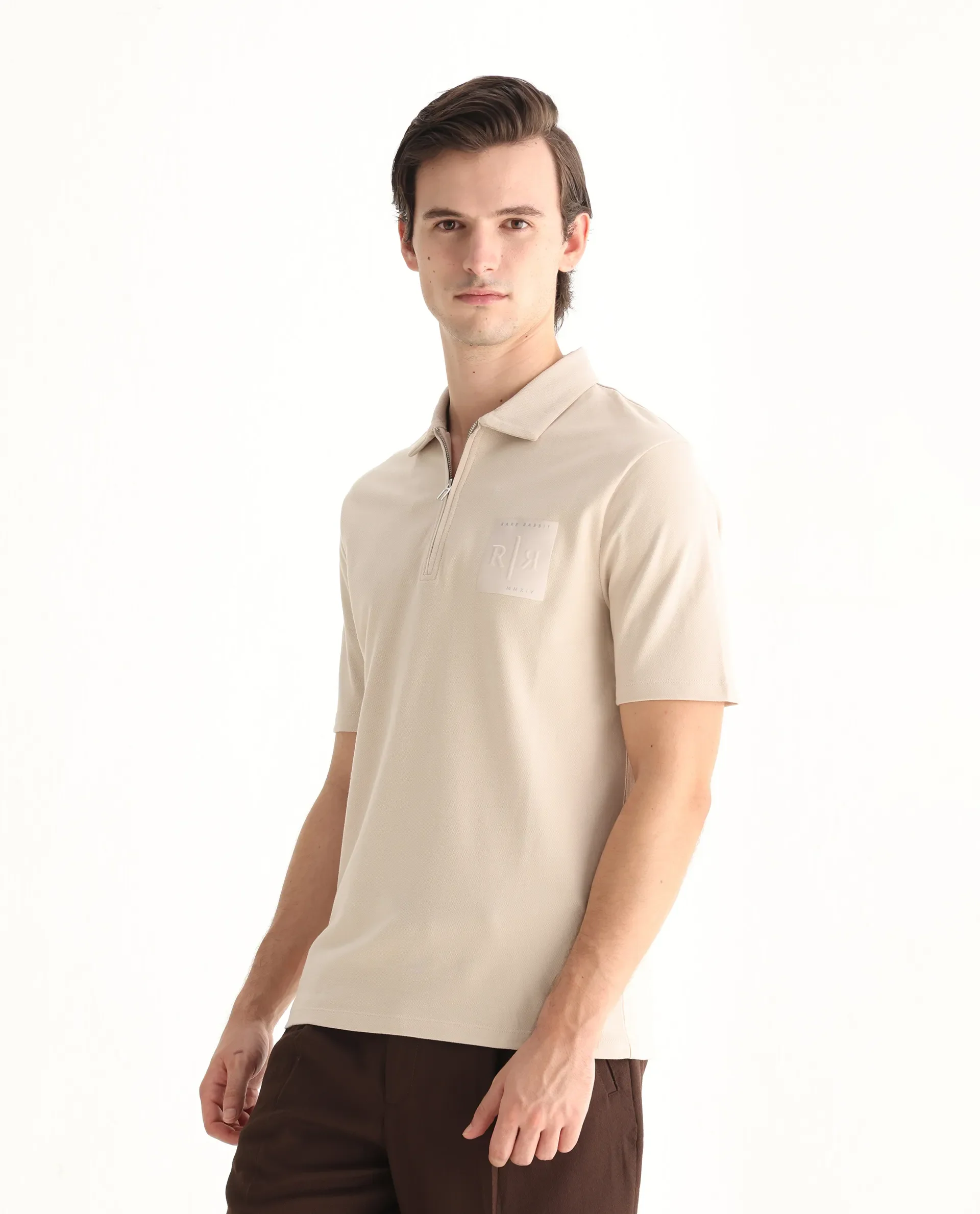 Rare Rabbit Men's Berner Beige Cotton Blend Graphic Print Regular Fit Half Sleeve Polo - Image 5