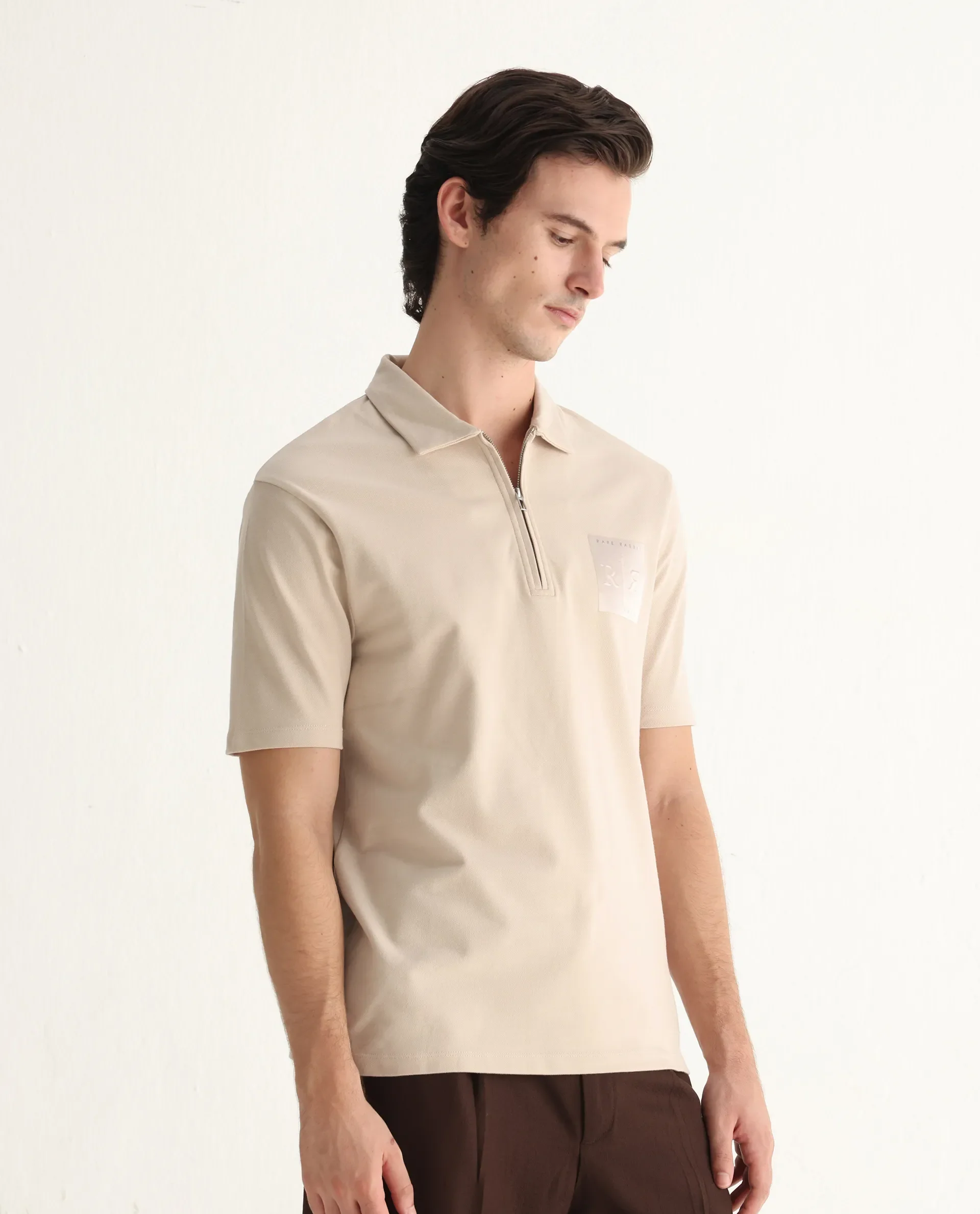 Rare Rabbit Men's Berner Beige Cotton Blend Graphic Print Regular Fit Half Sleeve Polo - Image 6