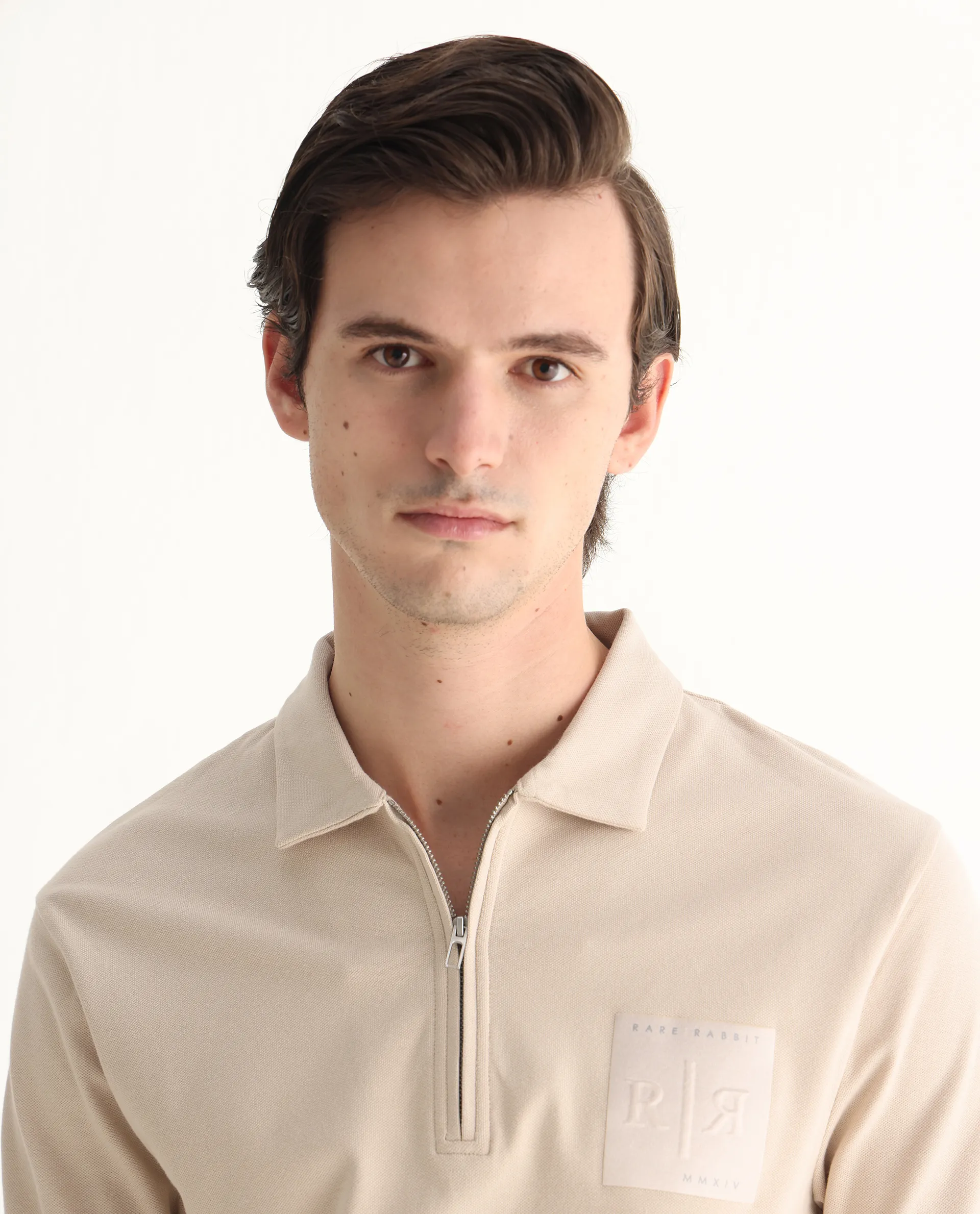 Rare Rabbit Men's Berner Beige Cotton Blend Graphic Print Regular Fit Half Sleeve Polo - Image 7