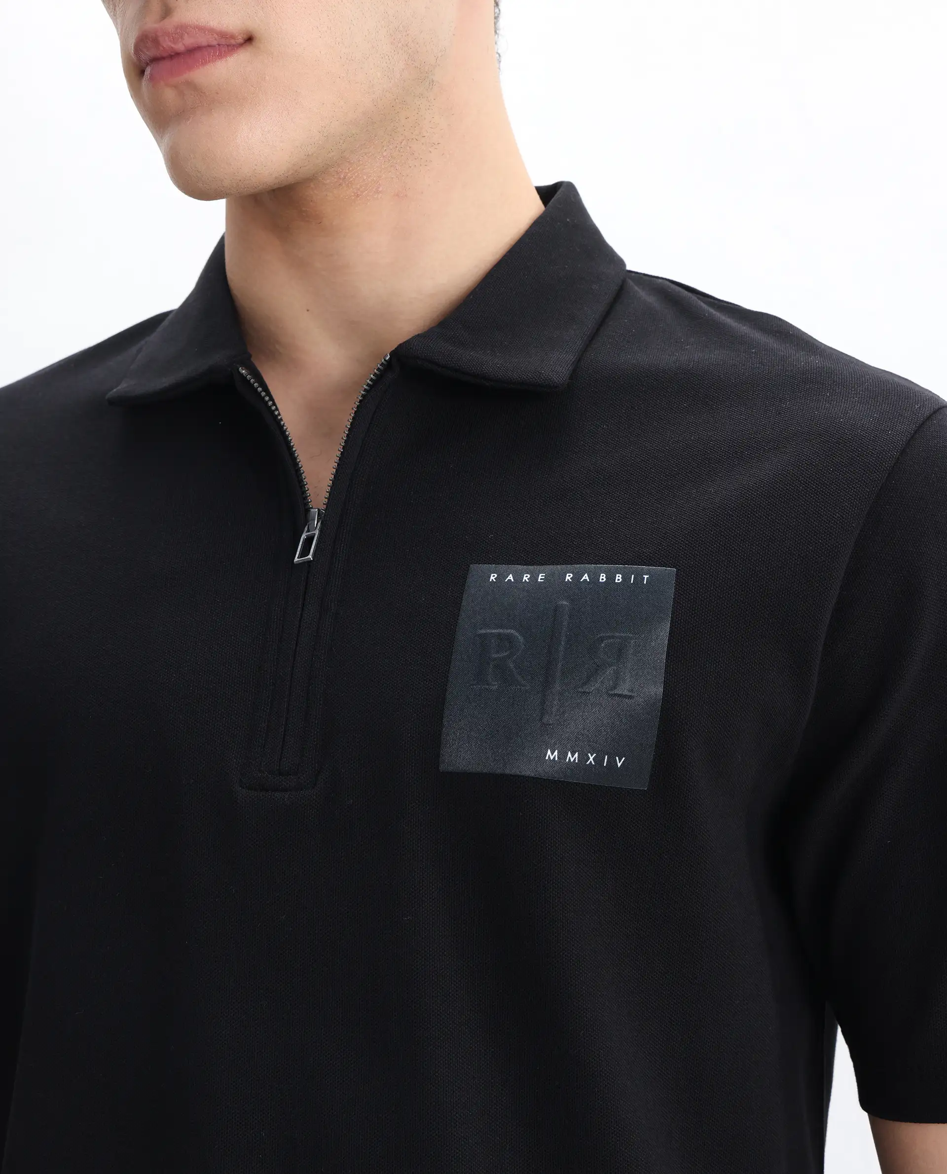 Rare Rabbit Men's Berner Black Cotton Blend Graphic Print Regular Fit Half Sleeve Polo - Image 3