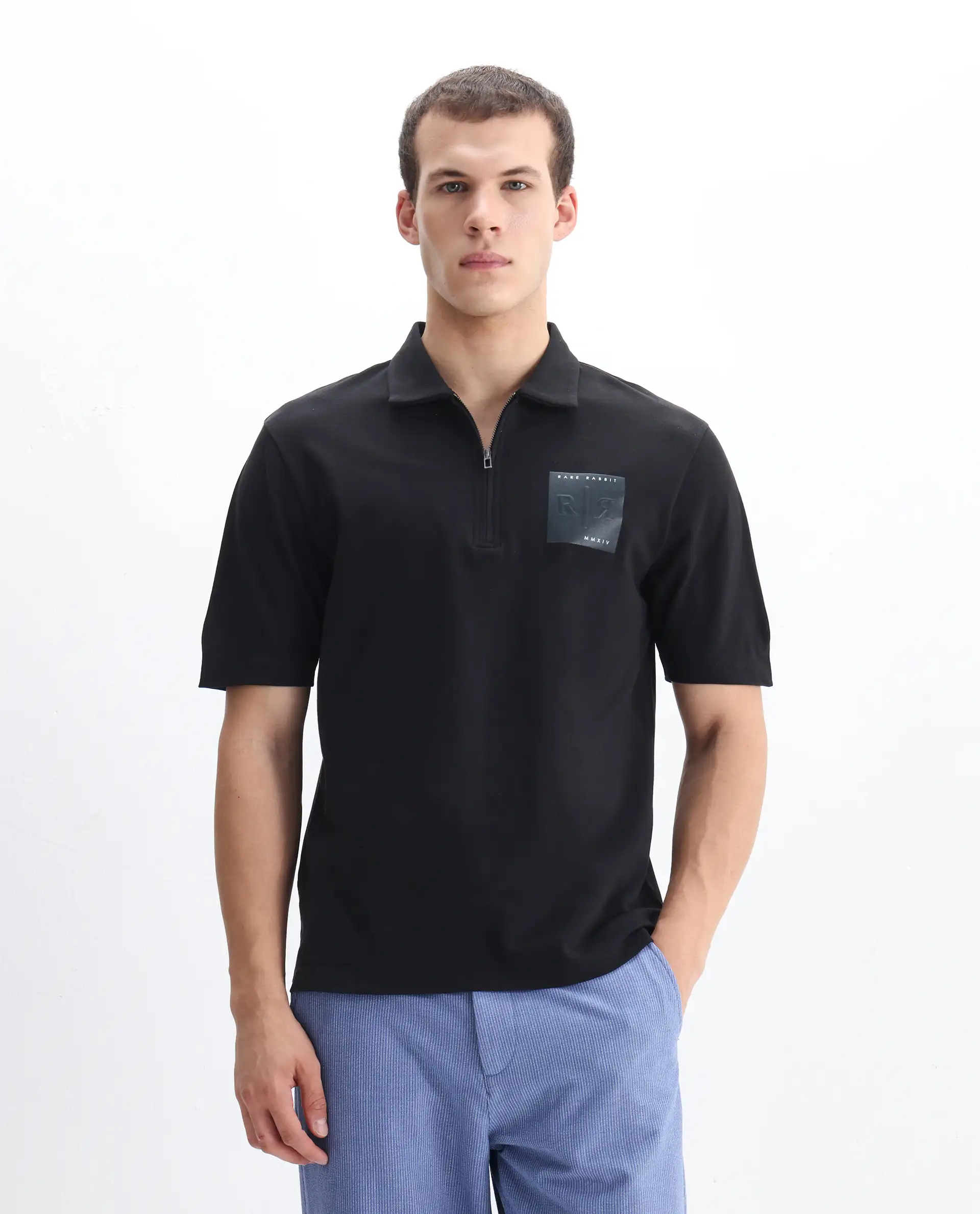 Rare Rabbit Men's Berner Black Cotton Blend Graphic Print Regular Fit Half Sleeve Polo - Image 4