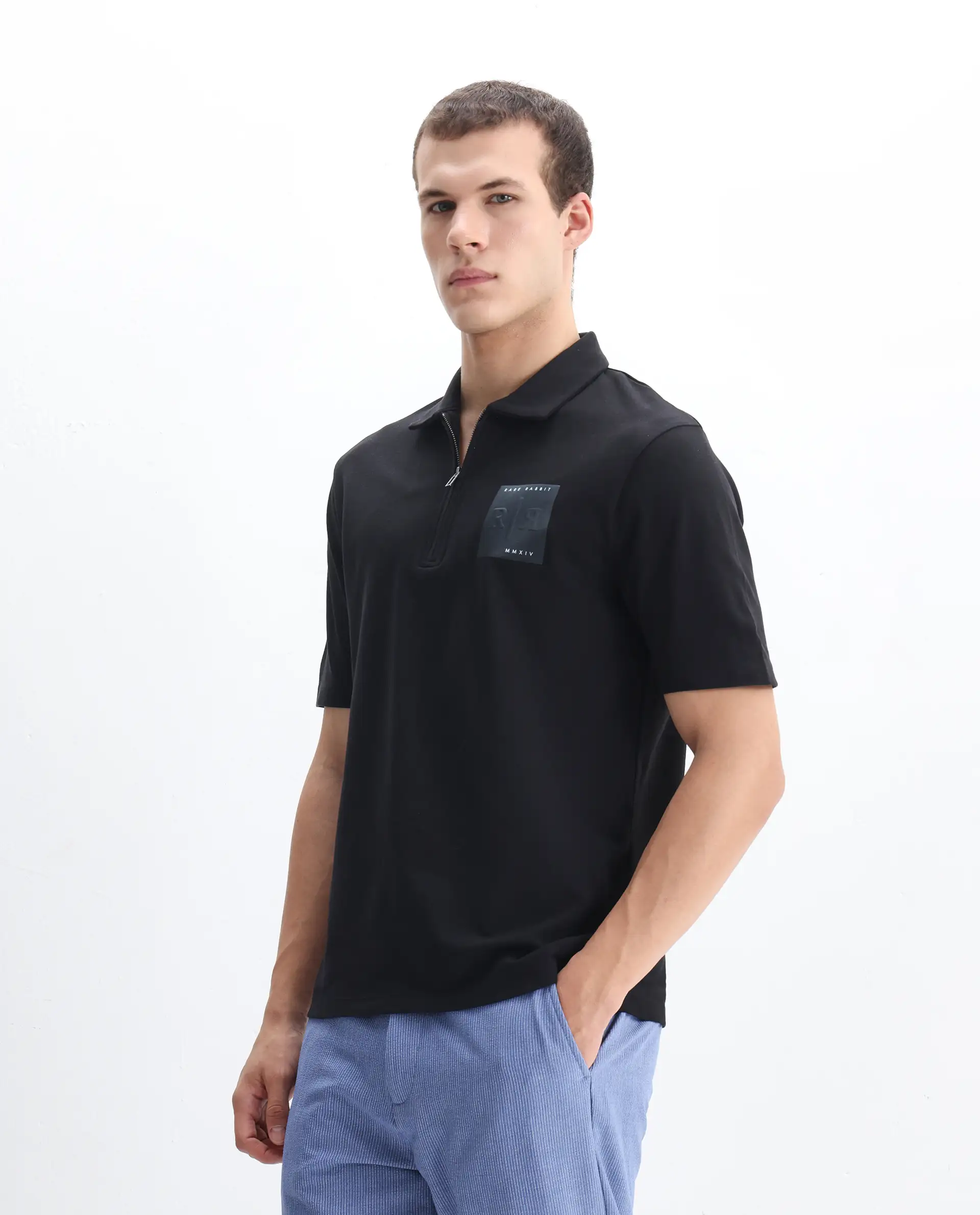 Rare Rabbit Men's Berner Black Cotton Blend Graphic Print Regular Fit Half Sleeve Polo - Image 5
