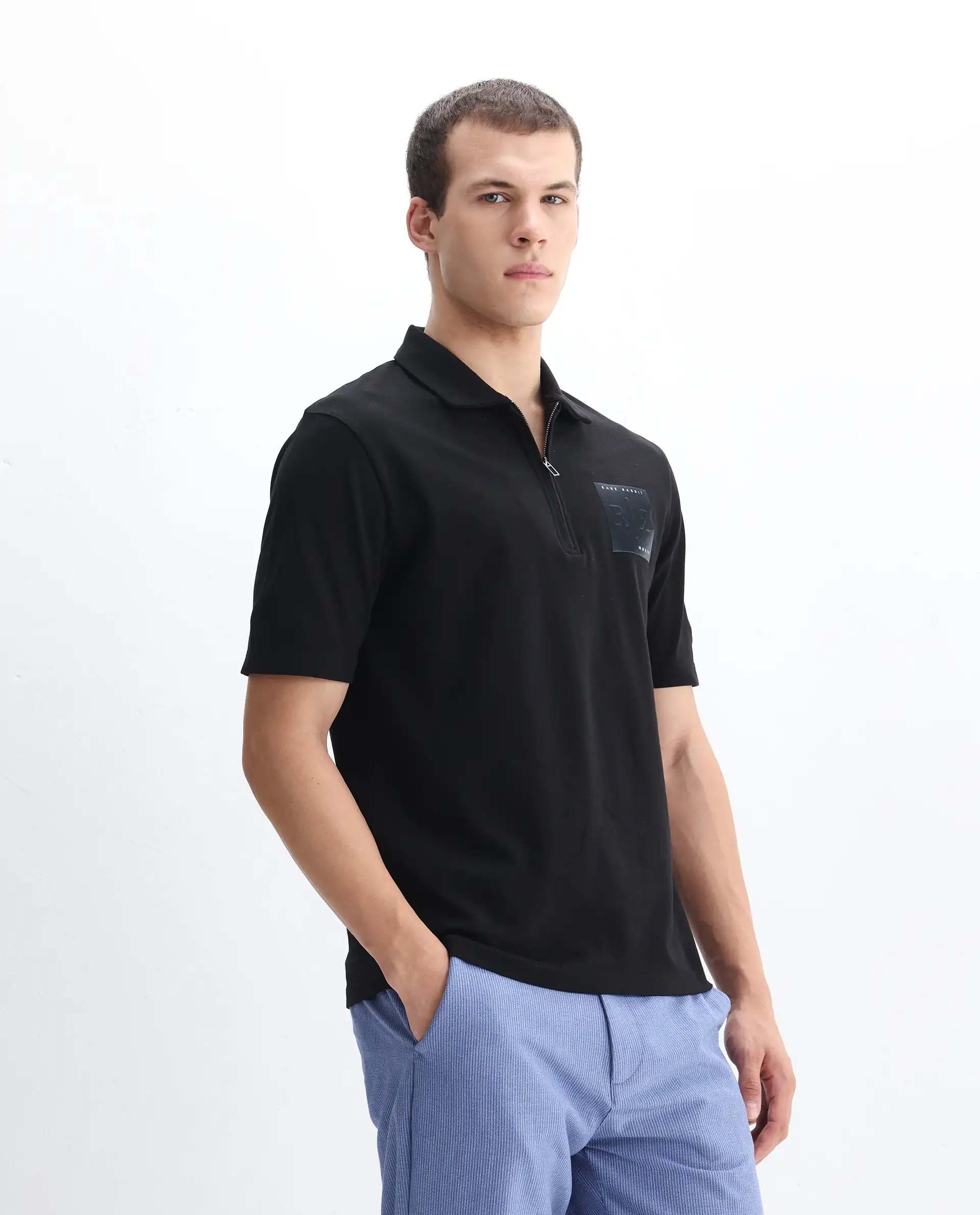 Rare Rabbit Men's Berner Black Cotton Blend Graphic Print Regular Fit Half Sleeve Polo - Image 6