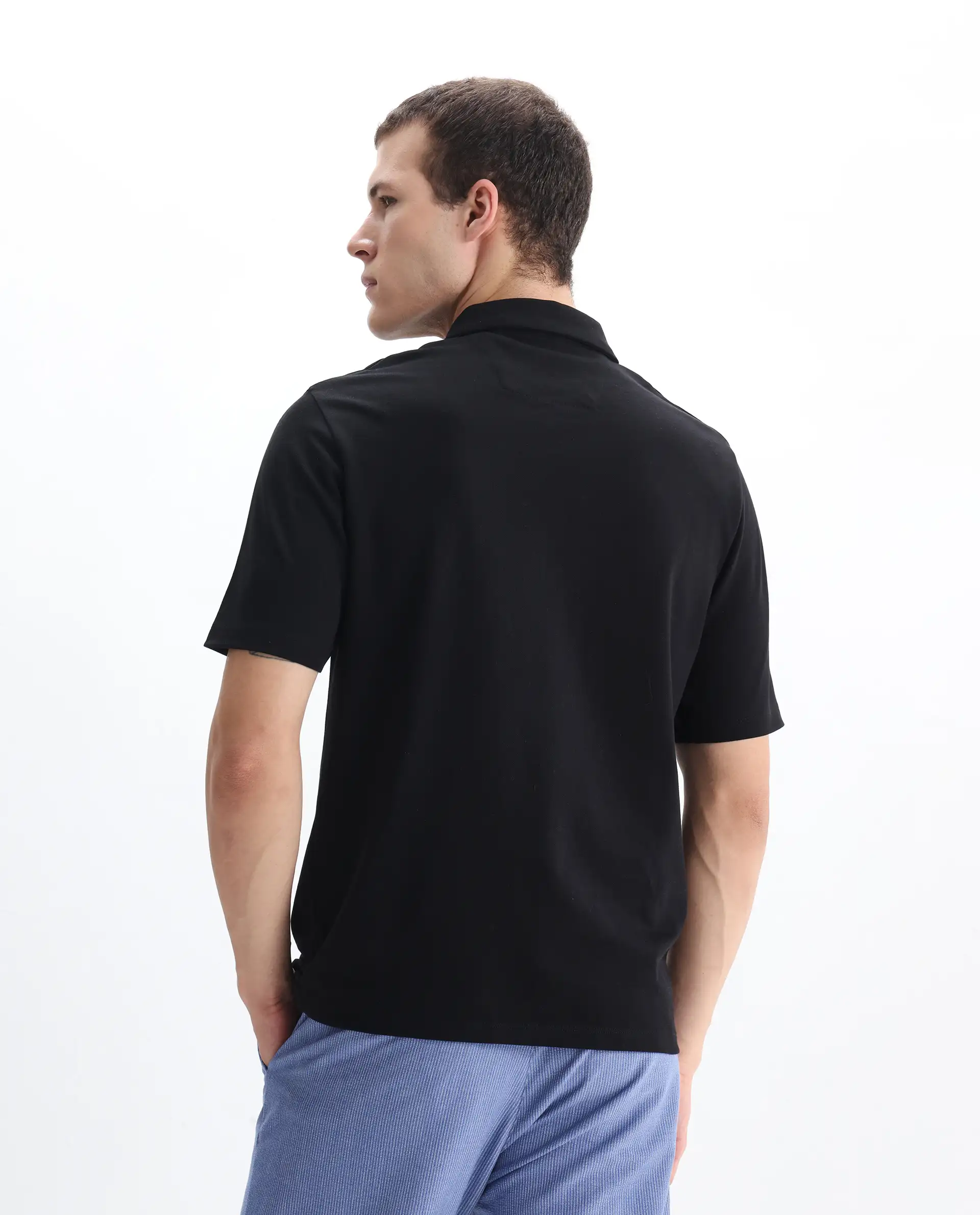 Rare Rabbit Men's Berner Black Cotton Blend Graphic Print Regular Fit Half Sleeve Polo - Image 7
