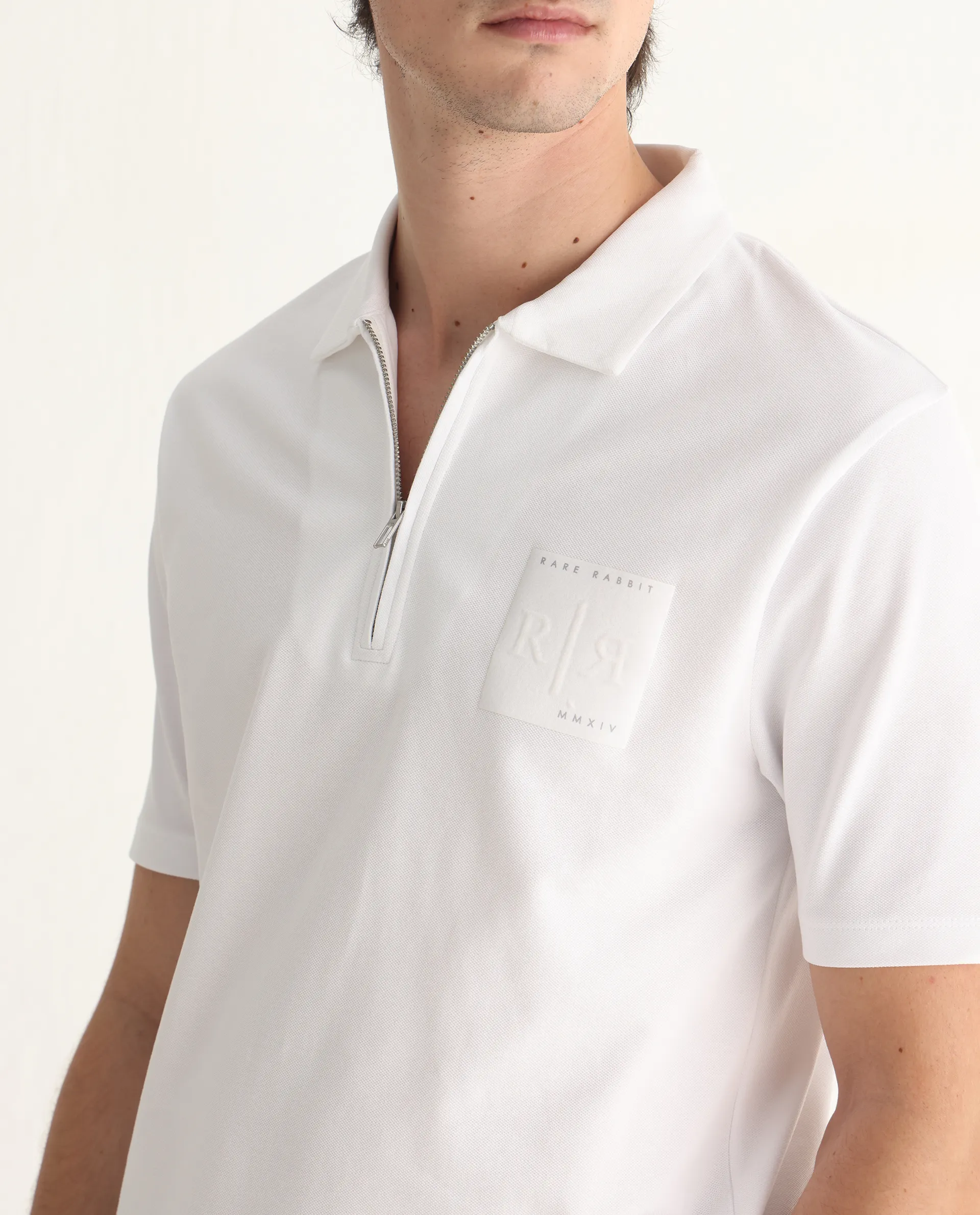 Rare Rabbit Men's Berner White Cotton Blend Graphic Print Regular Fit Half Sleeve Polo - Image 2