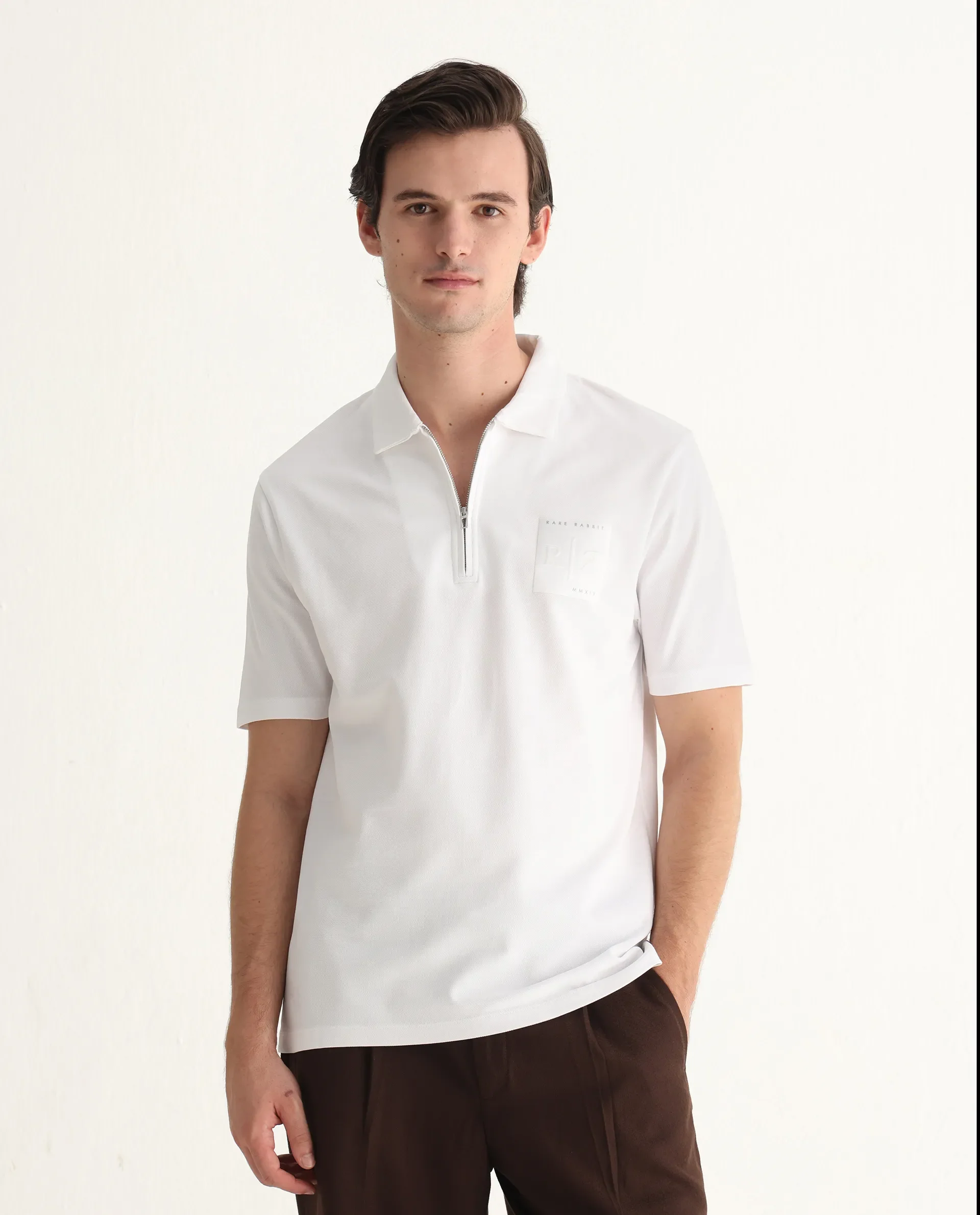 Rare Rabbit Men's Berner White Cotton Blend Graphic Print Regular Fit Half Sleeve Polo - Image 3