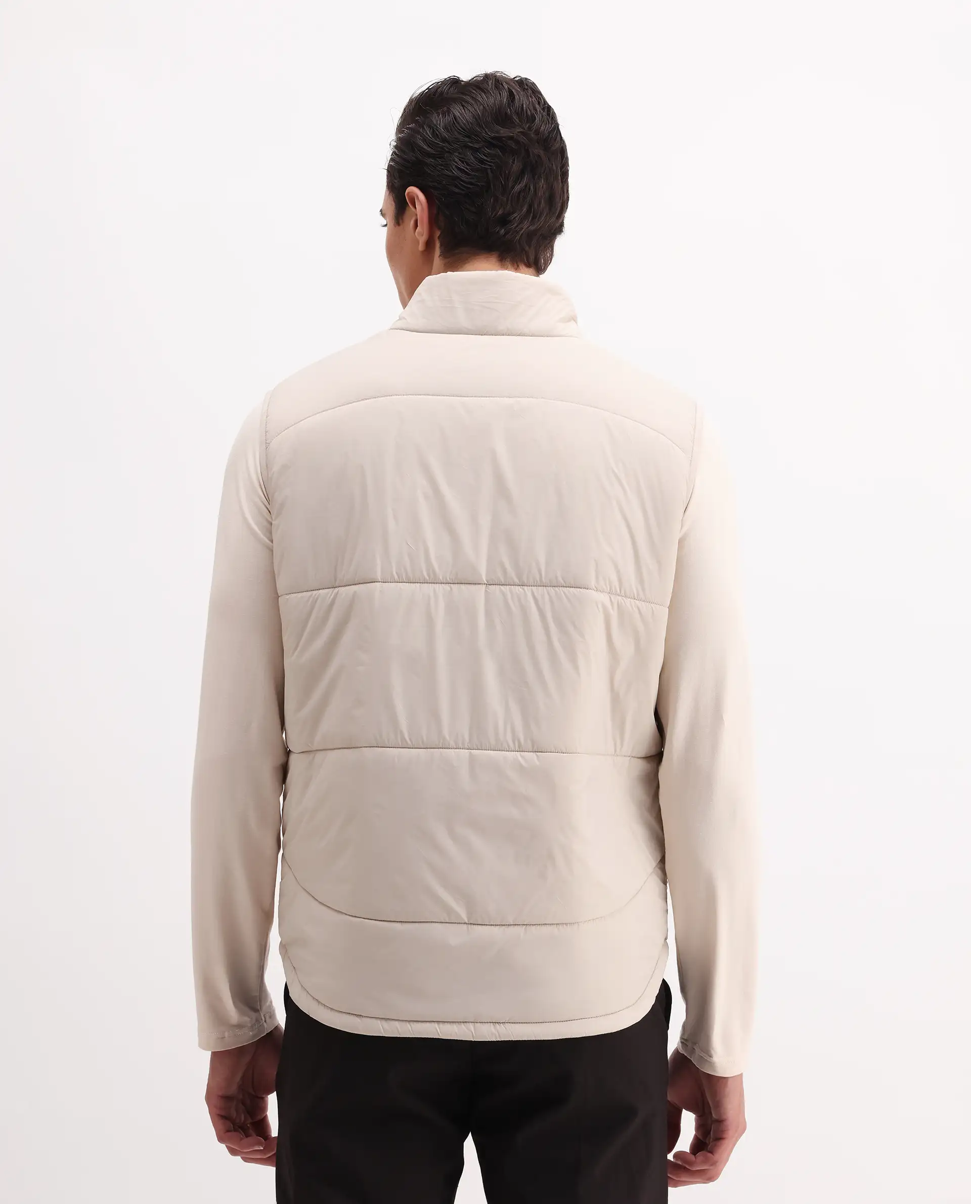 Rare Rabbit Men's Berry-25 Beige Polyester Fabric Sleeveless High Neck Plain Puffer Jacket - Image 7