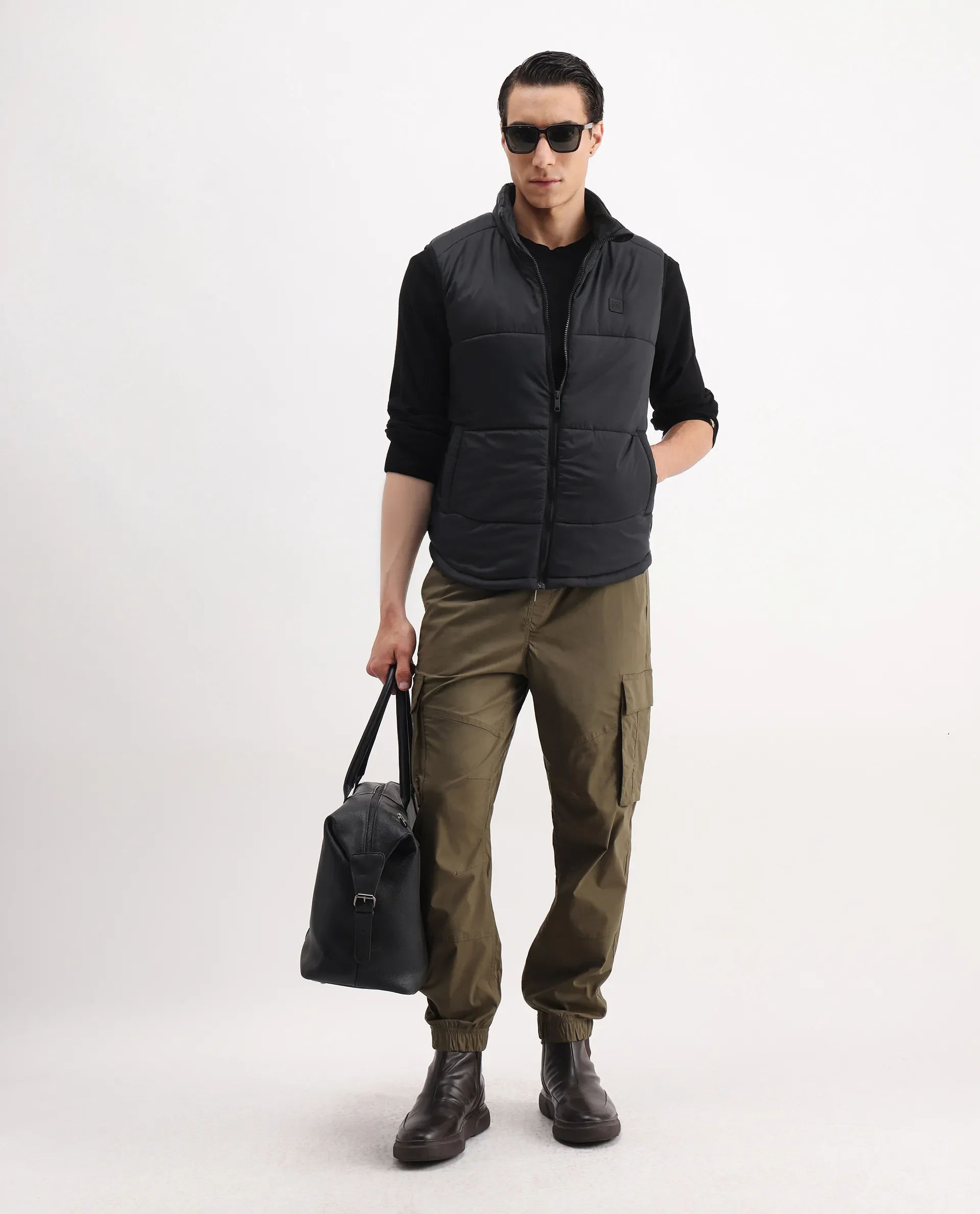 Rare Rabbit Men's Berry-25 Black Polyester Plain Regular Fit Sleeveless High Neck Jacket - Image 2