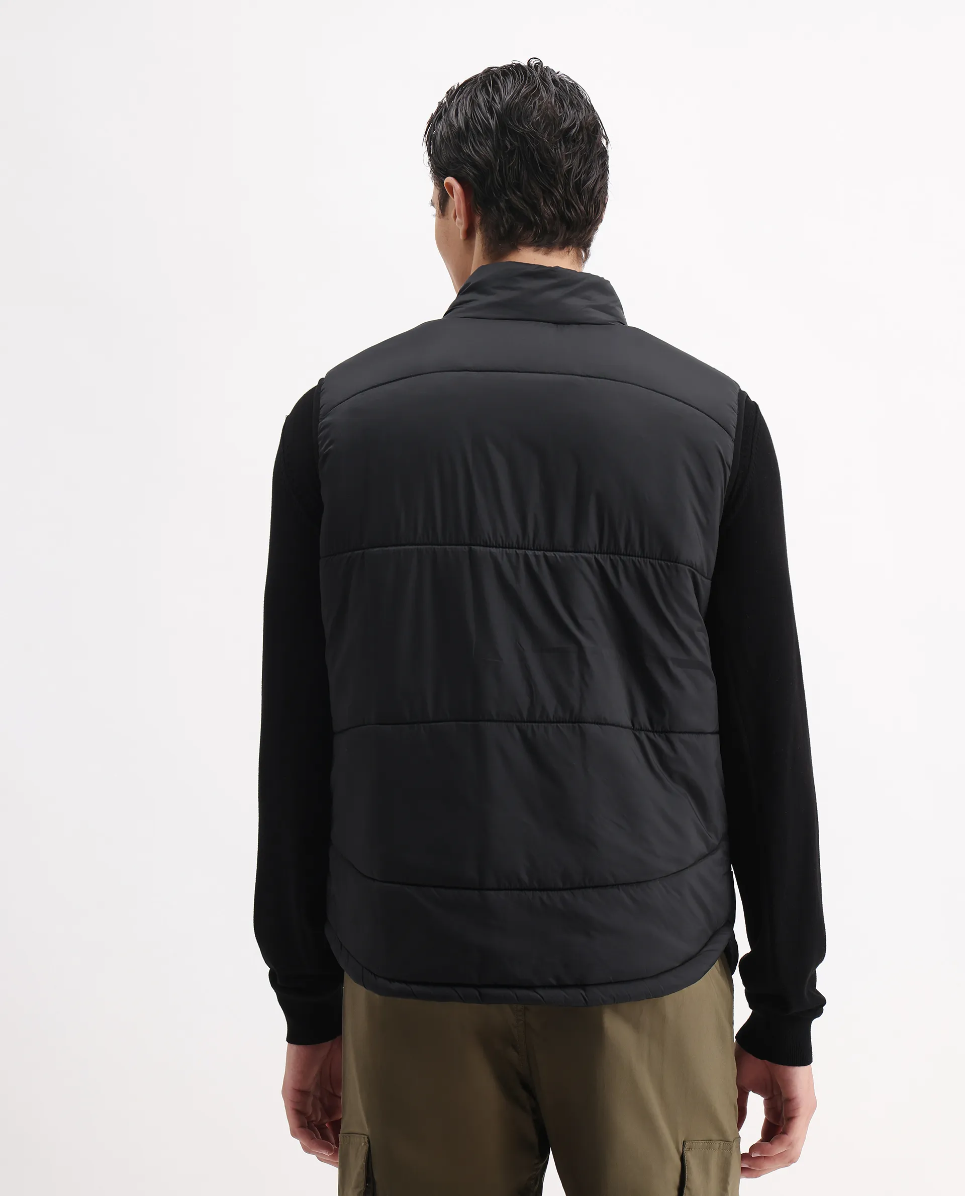 Rare Rabbit Men's Berry-25 Black Polyester Plain Regular Fit Sleeveless High Neck Jacket - Image 6