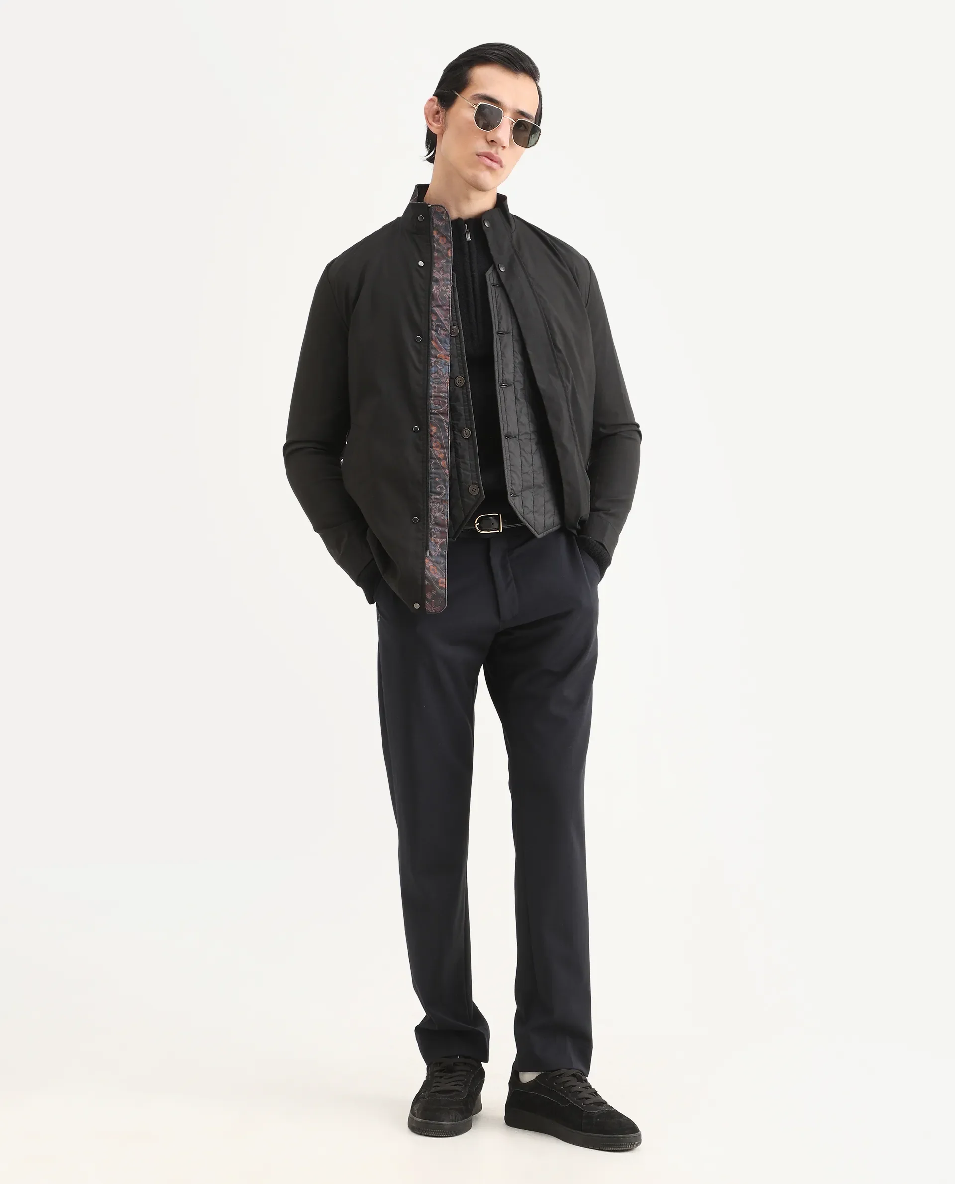 Rare Rabbit Men's Berry Black Polyester Plain Regular Fit Full Sleeve High Neck Jacket - Image 2